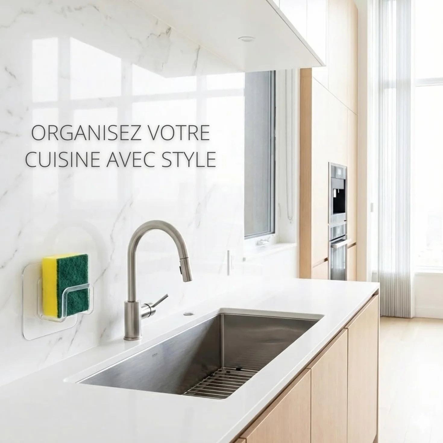 Porte Éponge Évier Cuisine Adhésif Transparent Invisible - Support Mural Sans Perçage Ultra-Forte & Étanche