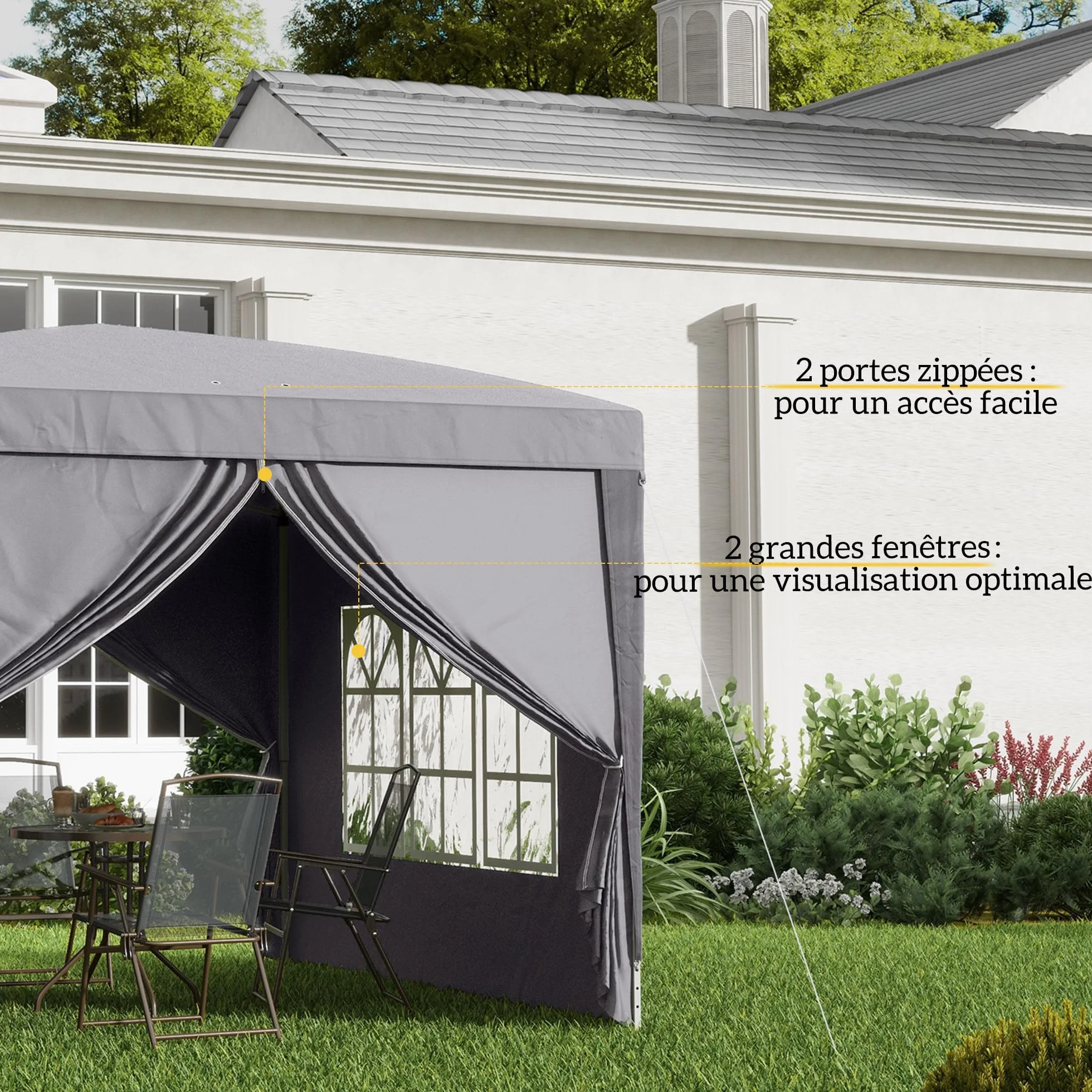 Outsunny Tonnelle de Jardin extérieure Tente de réception Barnum Pop-up Pliant 3 x 3 m 4 parois Amovibles + Sac de Transport Gris