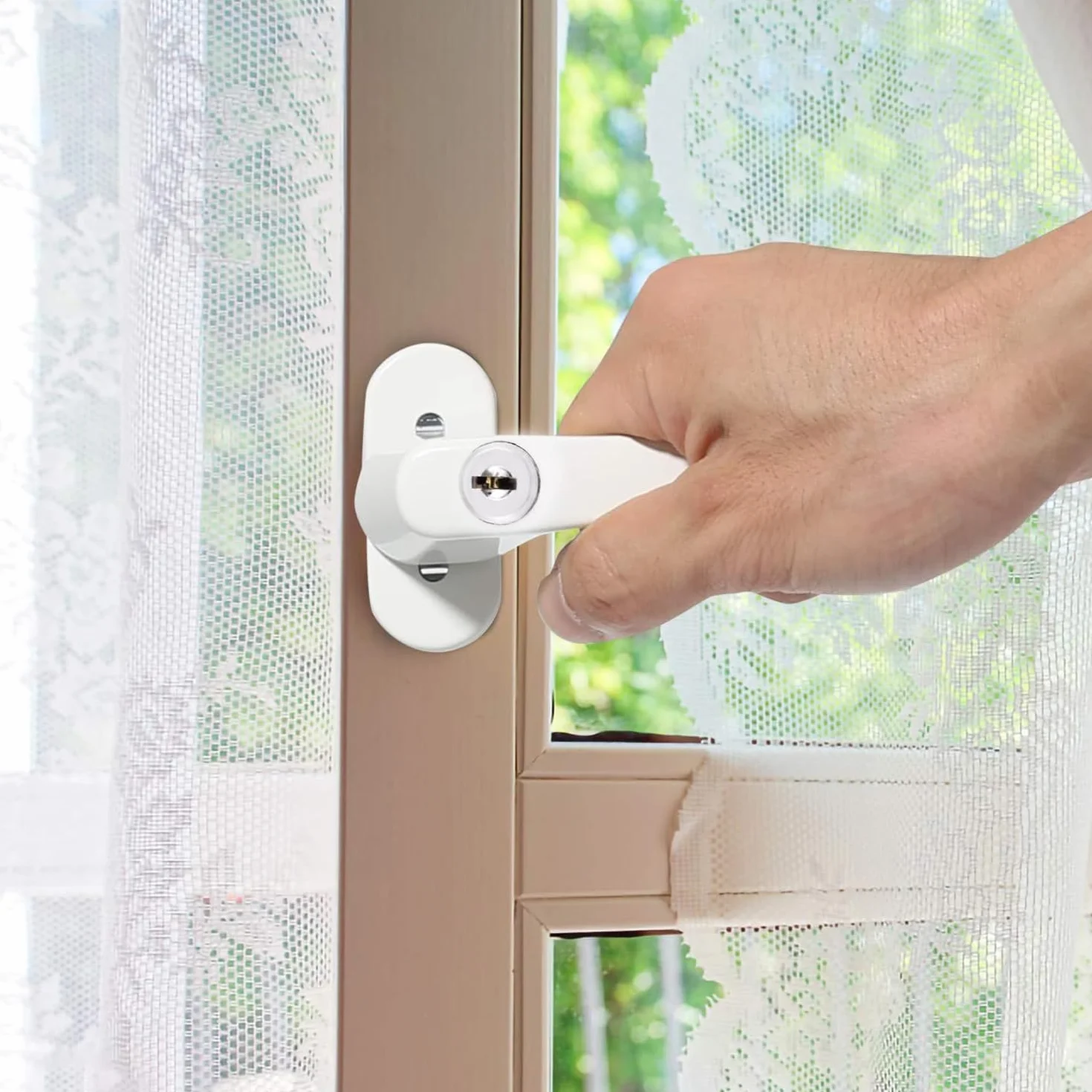 Poignée de Fenêtre avec Serrure en Aluminium, Verrouillable, avec Vis de Fixation, Blanc