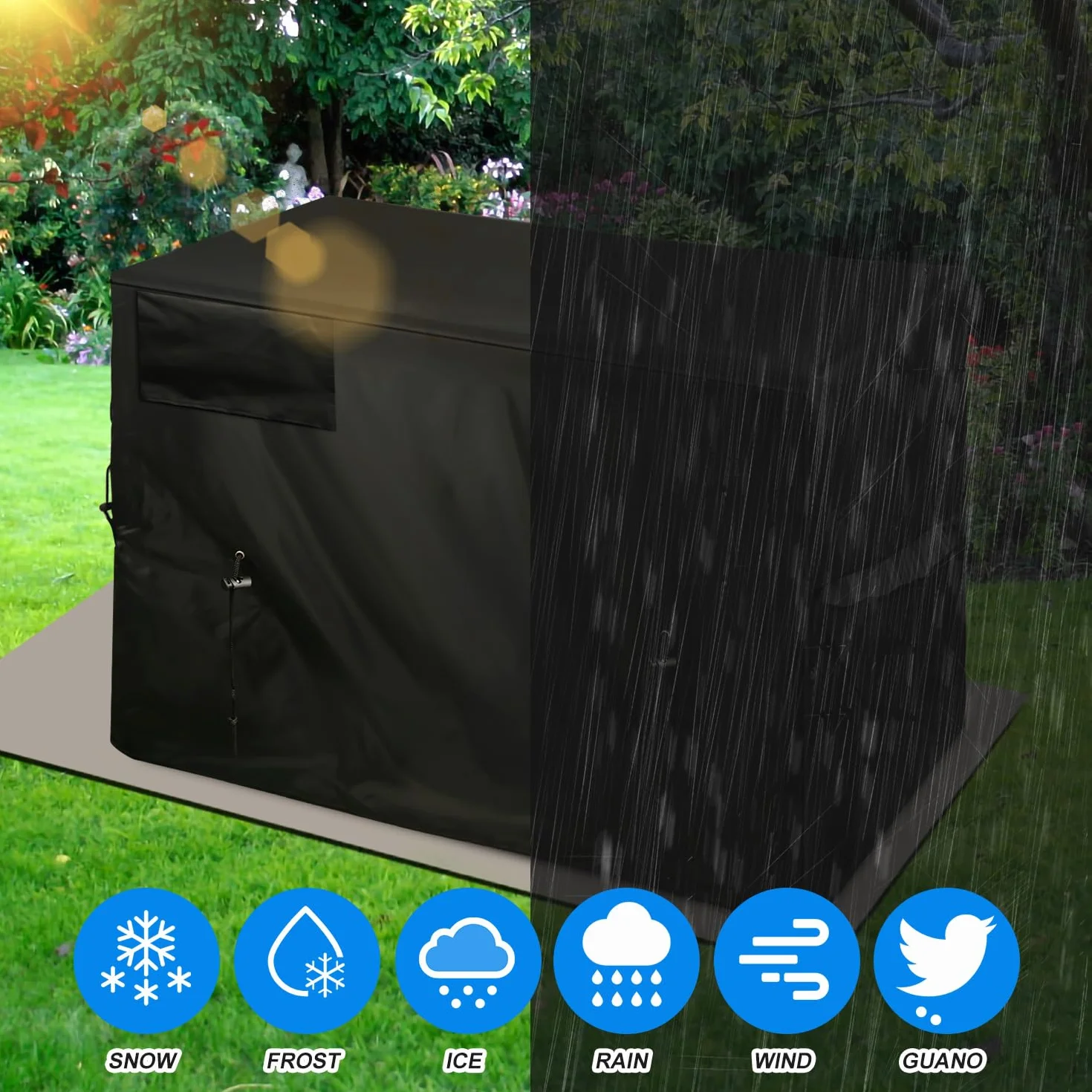 Housse Pompe Piscine Hiver Tissu Oxford Étanche Extérieure Pompe à Chaleur Noir