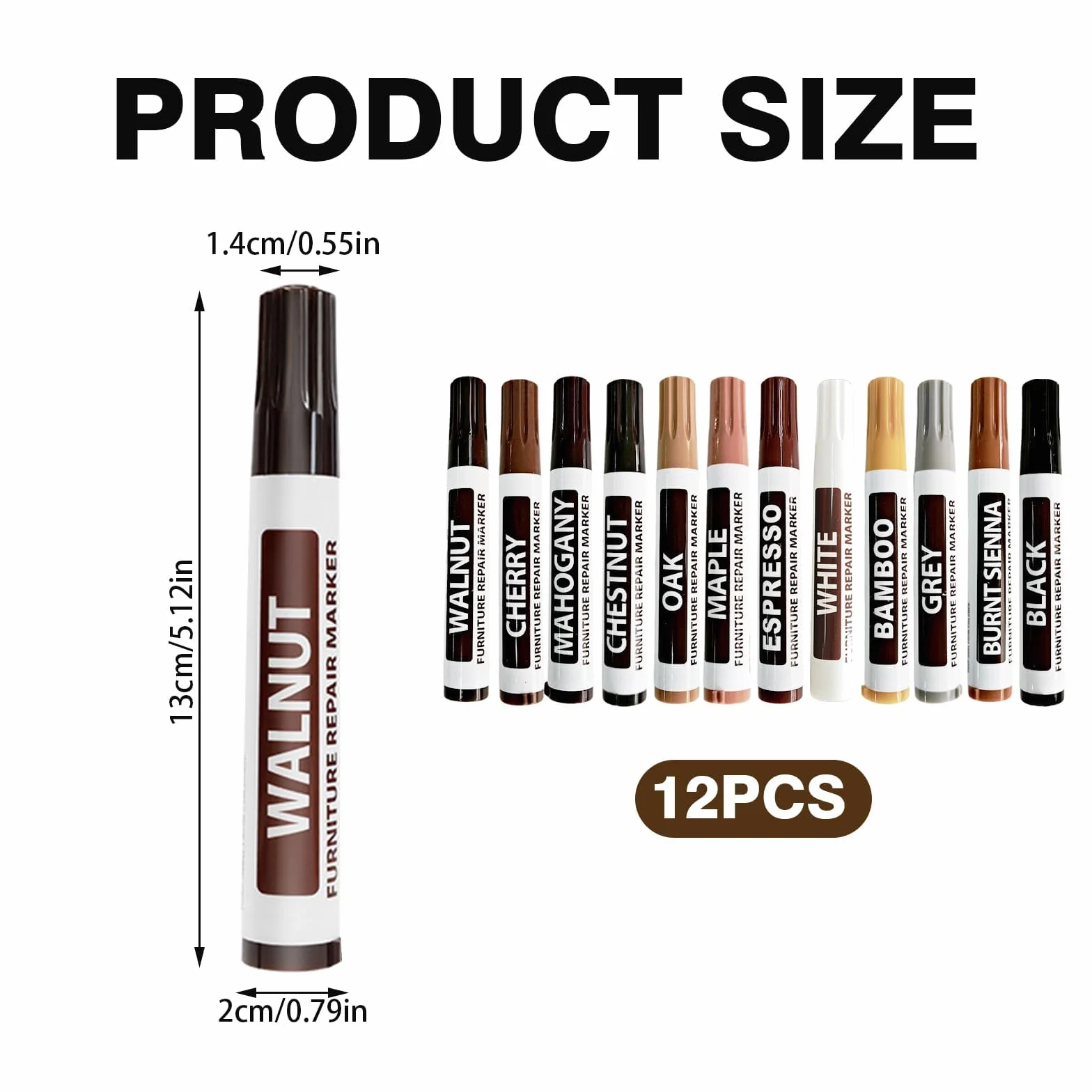 Stylo Marqueurs pour Réparation de Meubles en Bois, Set de Réparation (12 ml, Couleurs Variées) pour Parquet, Meubles, Portes