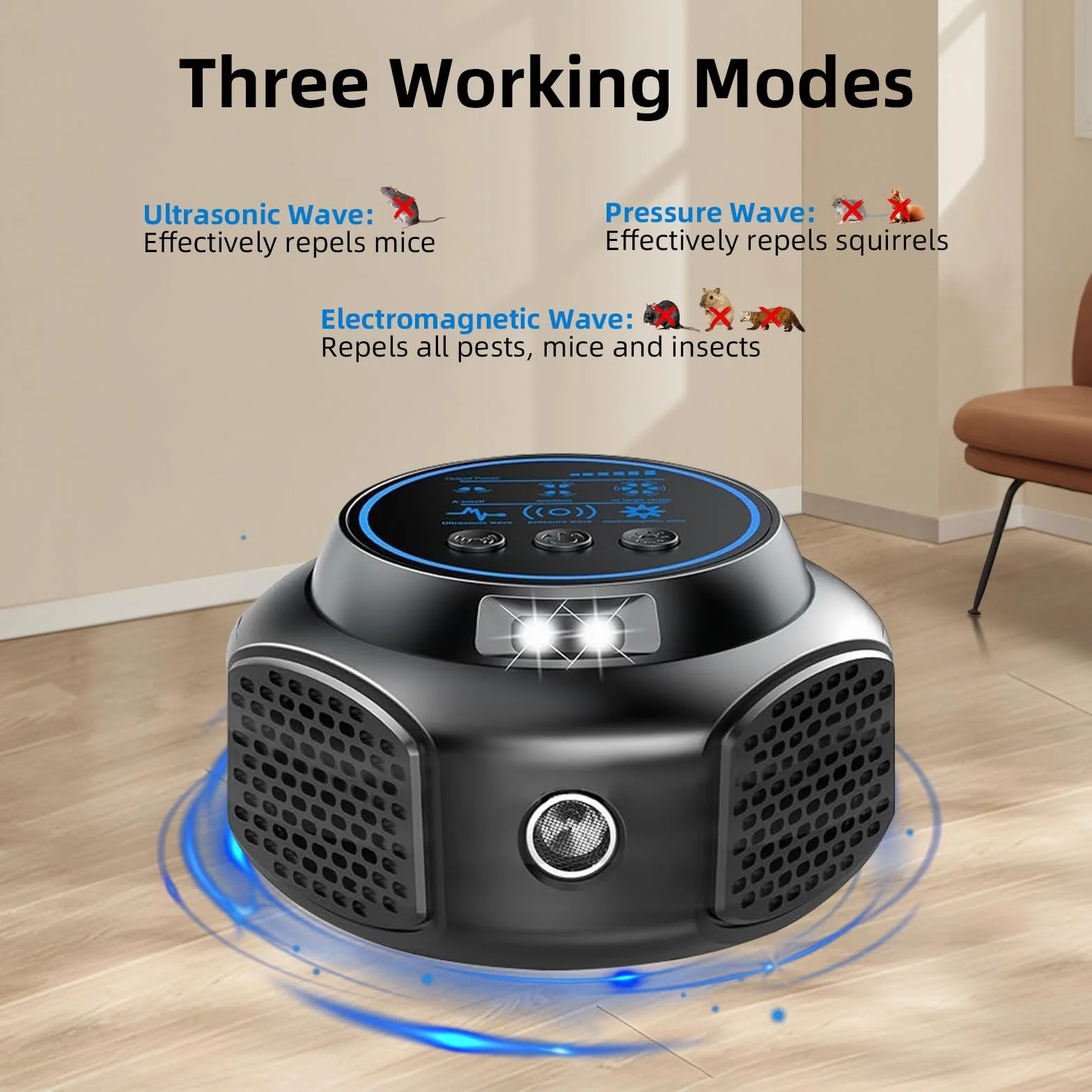 Ultrason Souris et Rats 360° Appareil Ultrason Souris avec Lumière LED Plug in Repulsif Souris Anti Rongeur pour Intérieur Protection et Anti Nuisibles Jardin