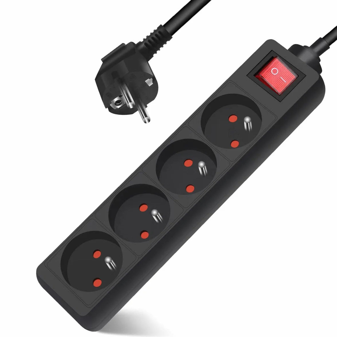 Extrastar Multiprise 4 Prises 16A 2P+T Interrupteur Rallonge 3M 230V Noir Sécurité Enfant