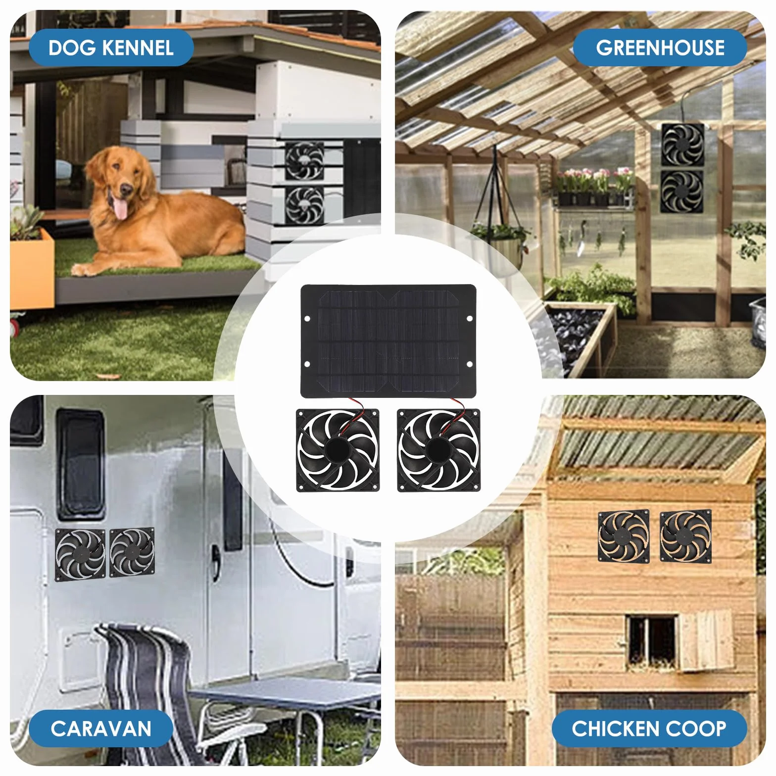 Ventilateur Solaire, Double Ventilateur Énergétique 10W 12V avec Panneau Solaire pour Serre Poulailler Maison Refroidissement Efficace