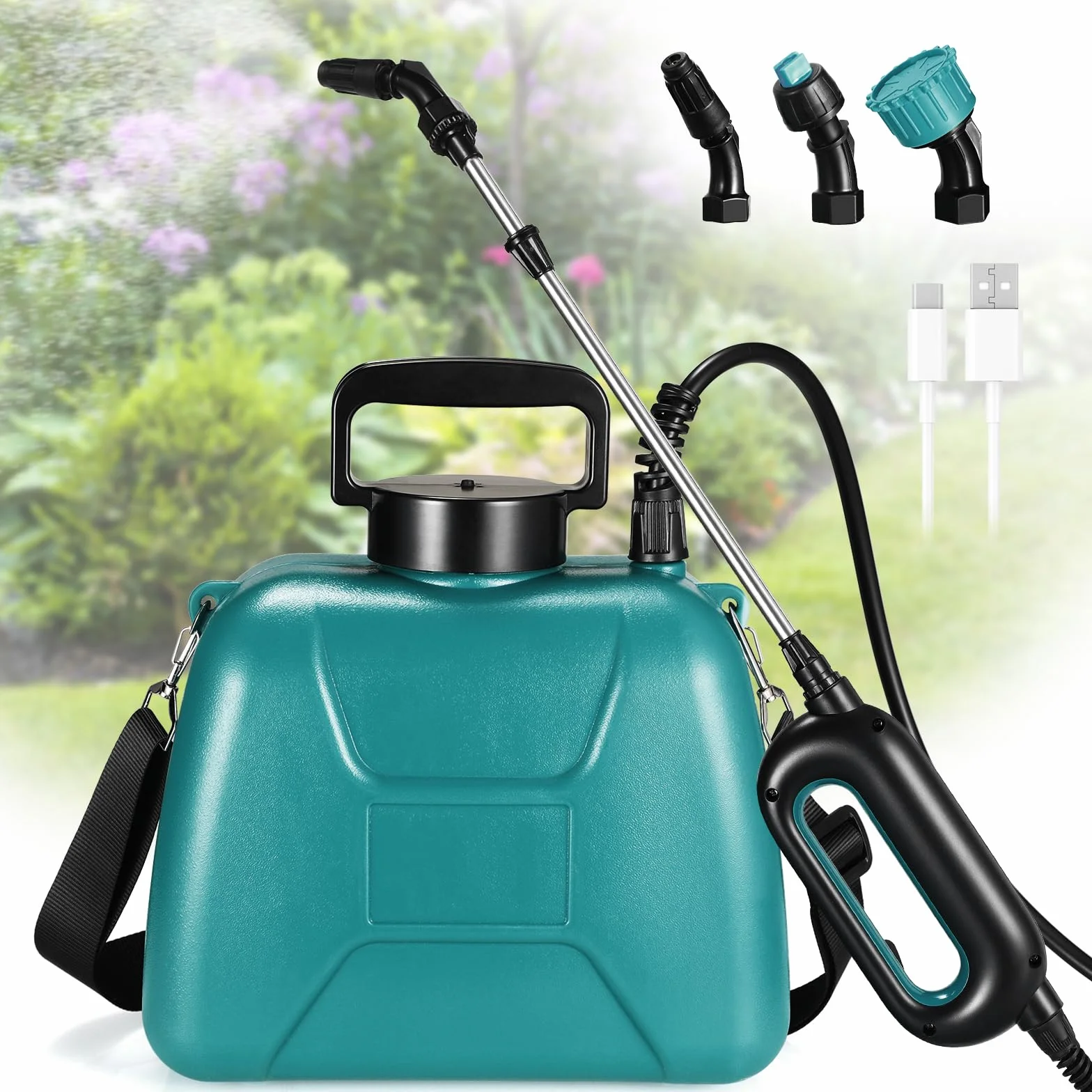 TLGREEN Pulverisateur Electrique à Batterie 8L, 7.4V/2000 mAh Pulverisateur de Jardin avec 3 Buses Réglable, Pistolet pulvérisateur télescopique pour Pelouse, Cour pulvérisation des Plantes de Jardin