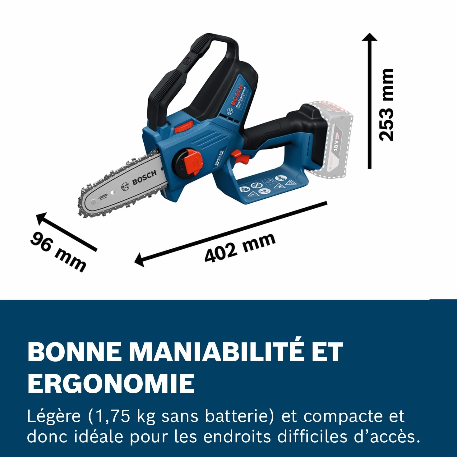 Bosch Professional 18V System Élagueuse GKE 18V-15 (jusqu'à 350 coupes par charge, coupes DIY jusqu'à 13 cm, moteur sans charbons, fourreau de 15 cm, sans batterie)