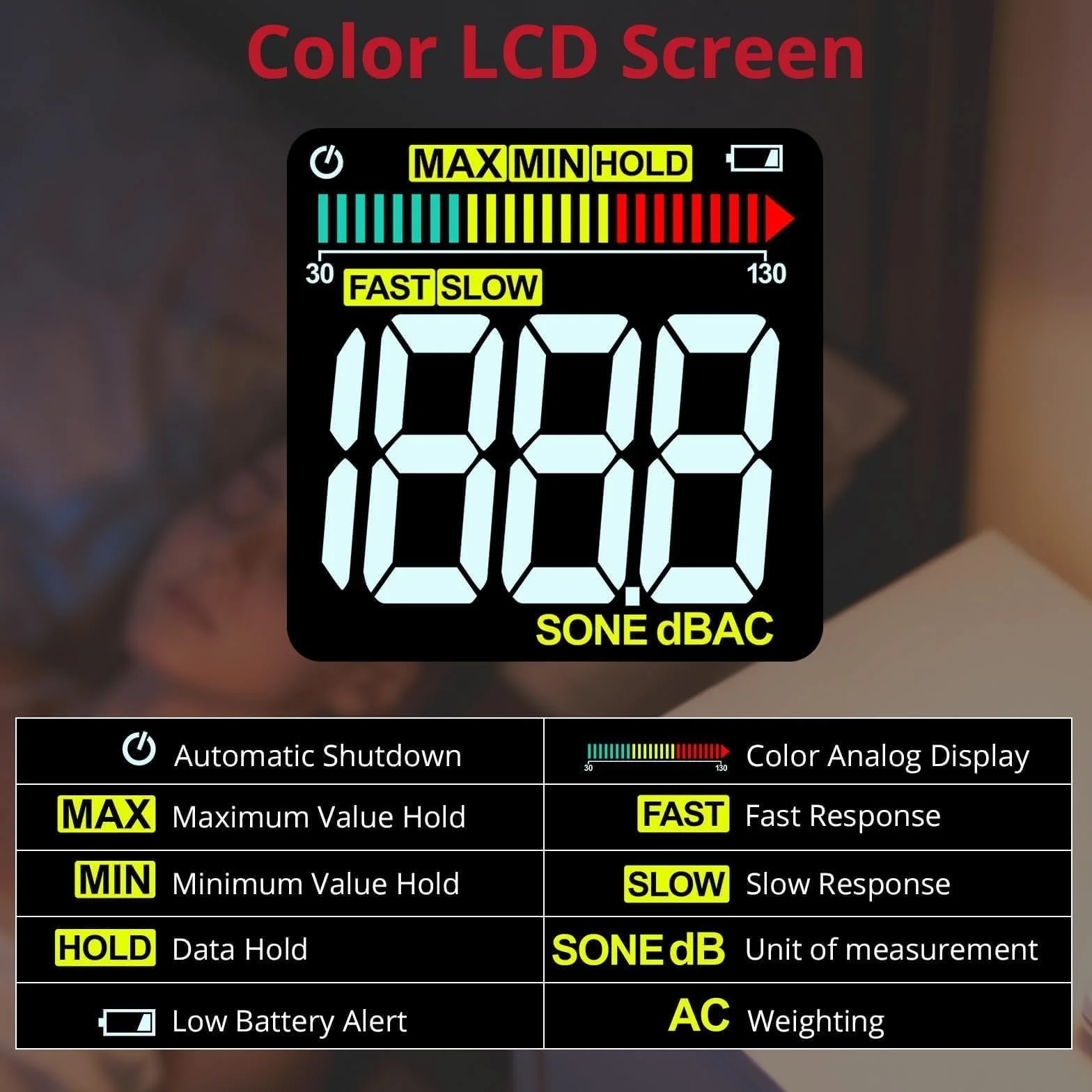 BINTA Sonomètre Décibelmètre Portable 30-130 dB Pondération A/C Écran LCD Fonction MAX/MIN