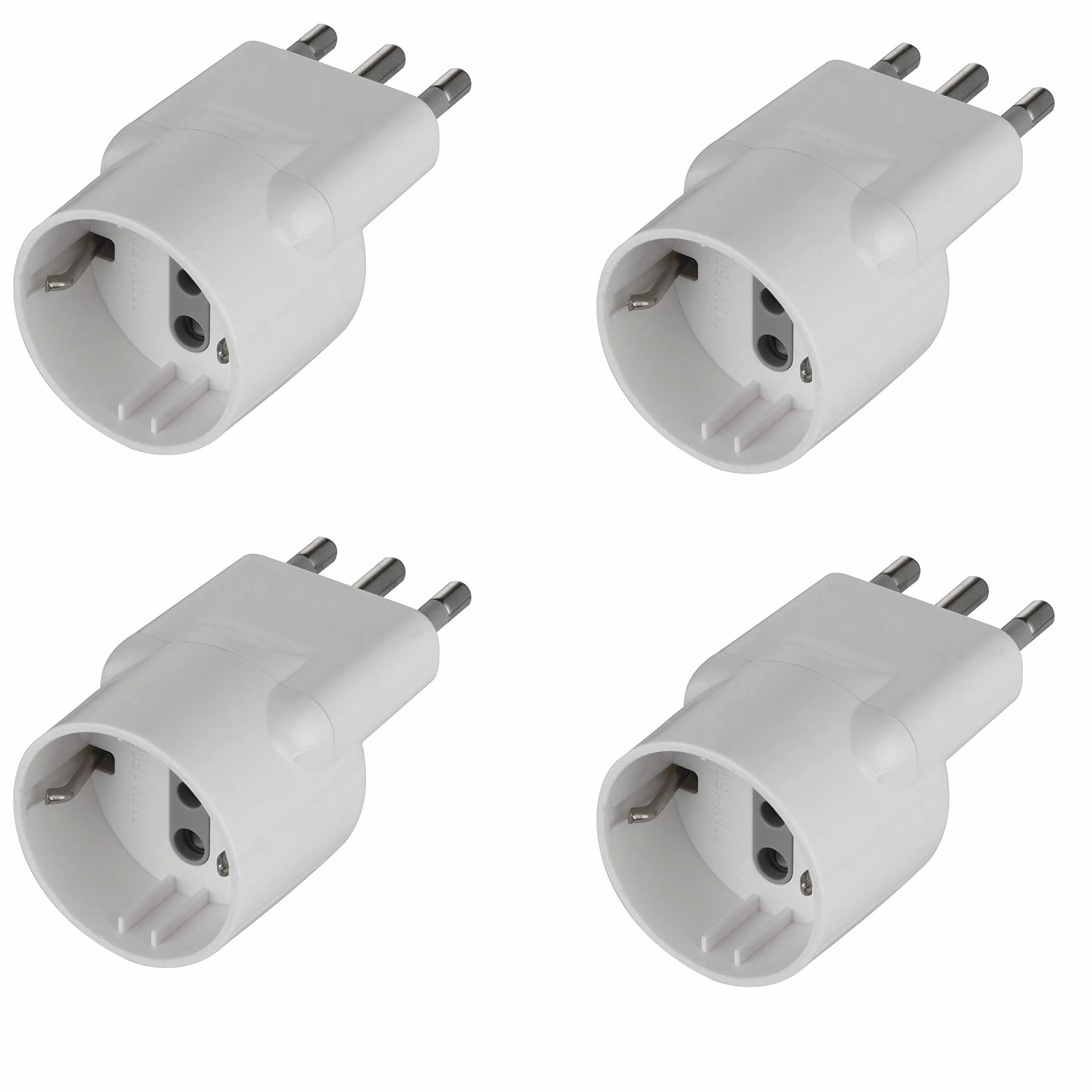 Electraline Lot de 4 adaptateurs Schuko fiche Italienne 16 A Blanc