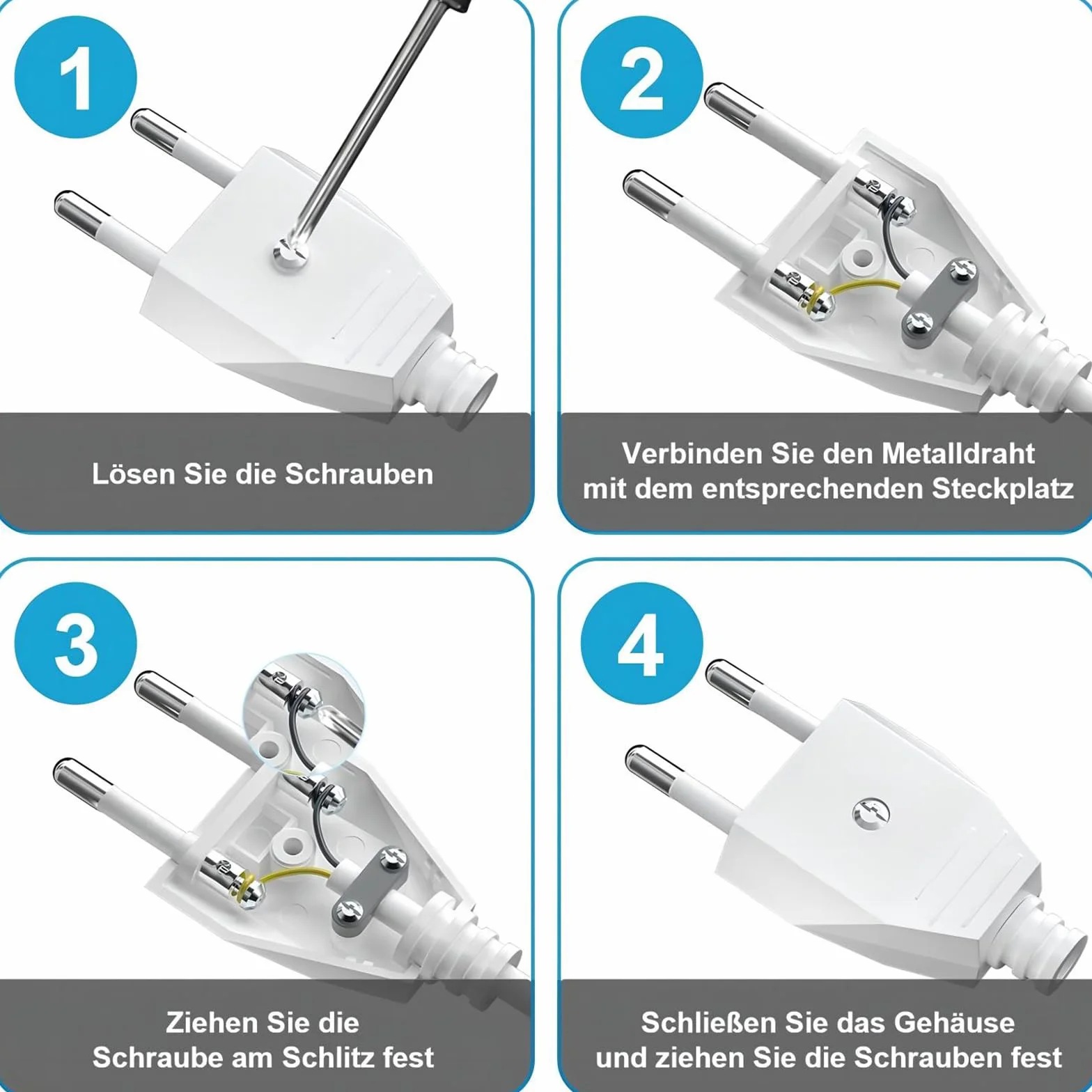 Fiche Européenne Plate 2 Pièces, Prise Electrique Male 250V 2.5A, Fiche Euro Schuko