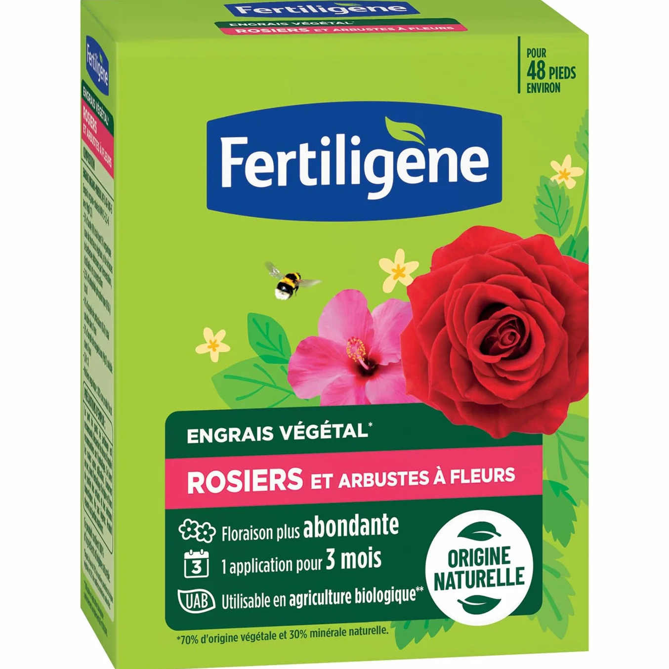 FERTILIGENE FEGROS12 - Engrais Végétal Rosiers et Arbustes à Fleurs 1,2 kg - Une floraison plus abondante - Seulement 1 application en 3 mois - Jusqu'à 48 pieds - Produit 100% naturel avec zéolite