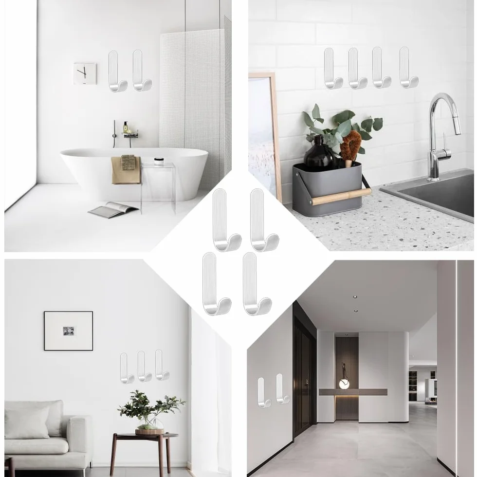 Crochet Adhésif Acier Inoxydable, 4 Pcs Auto-adhésifs Mural, Porte Serviettes pour Cuisine Salle de Bains