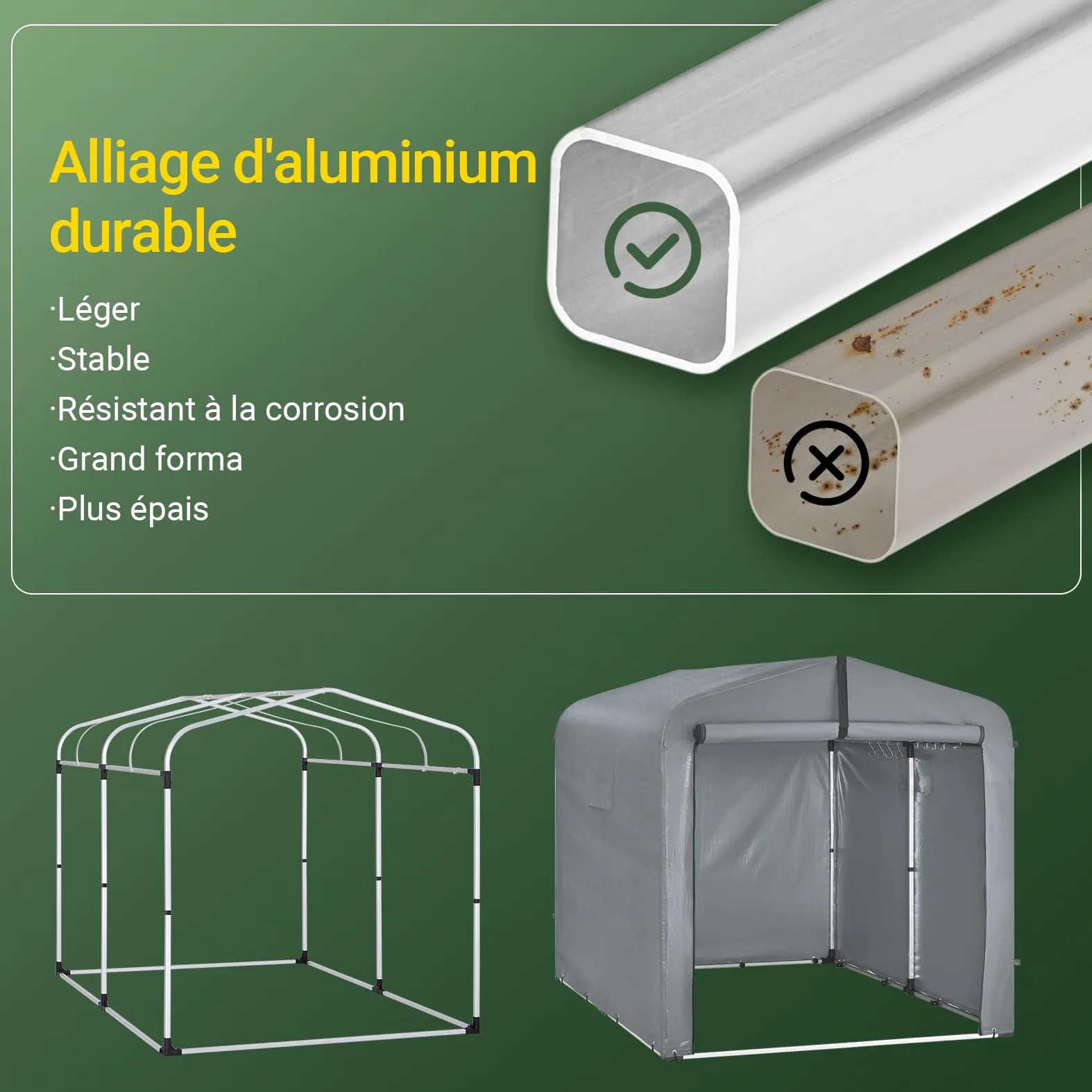 SoBuy Abri de Jardin, Cabane de Jardin Exterieur Imperméable, abri Moto avec des Crochets, Garage pour Vélo et Outils, Abri Vélo, Rangement et Stockage, Gris, 159x219x165 cm, KLS11-L-DG