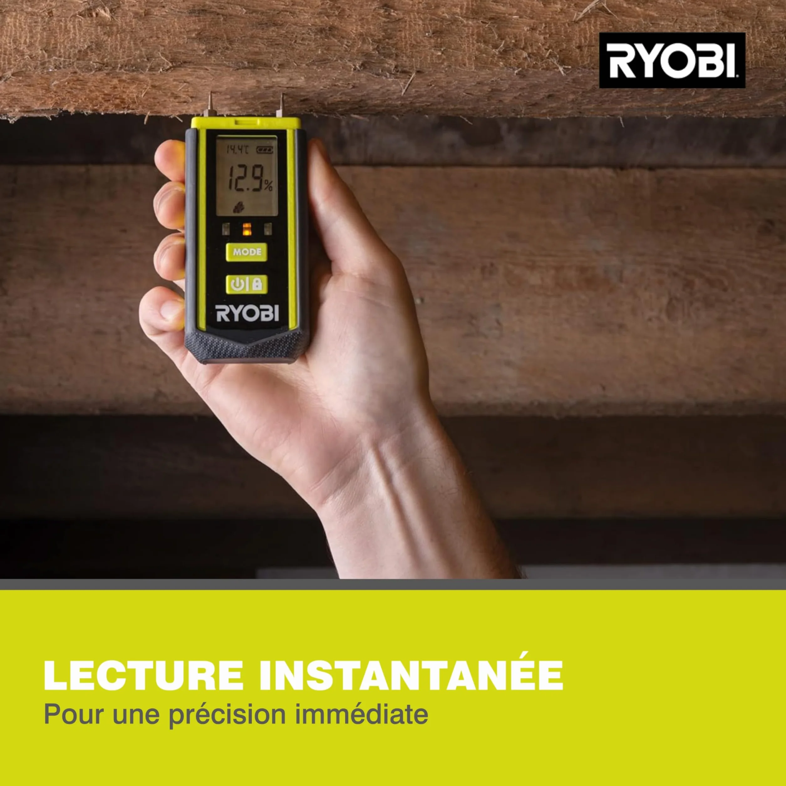 RYOBI Testeur d’Humidité RBPINMM1 Détection Bois Matériaux Bâtiment Grand Écran LCD Compact