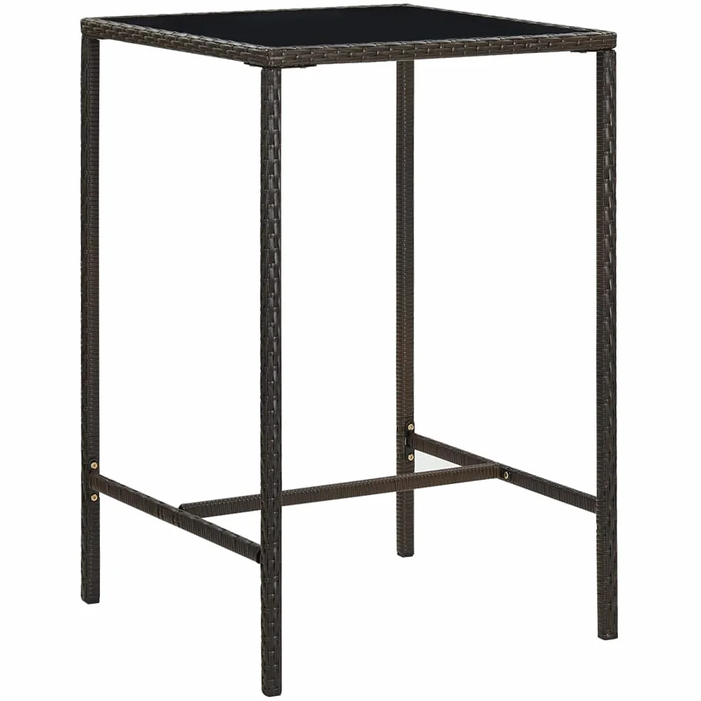 Table de Bar de Jardin Marron 70x70x110 cm Résine tressée Verre