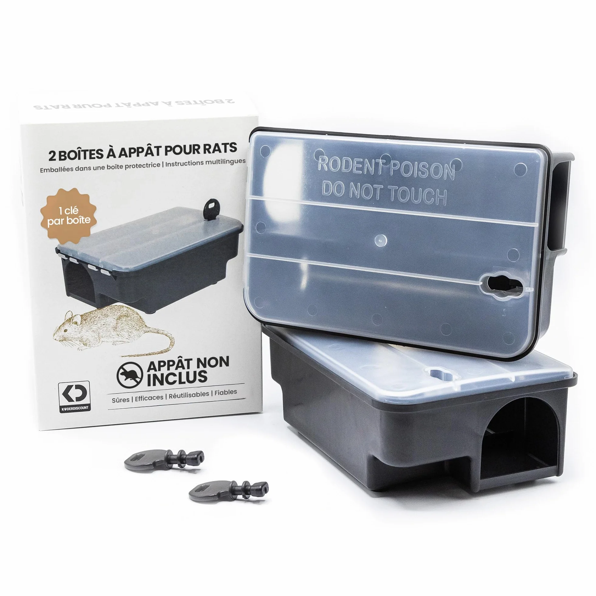 2× Stations d’Appât pour Rats – Couvercle Transparent pour contrôle Facile – Boîtiers très Robustes pour Une Utilisation sécurisée du Poison à Rats – Intérieur & extérieur (Poison Non Inclus)