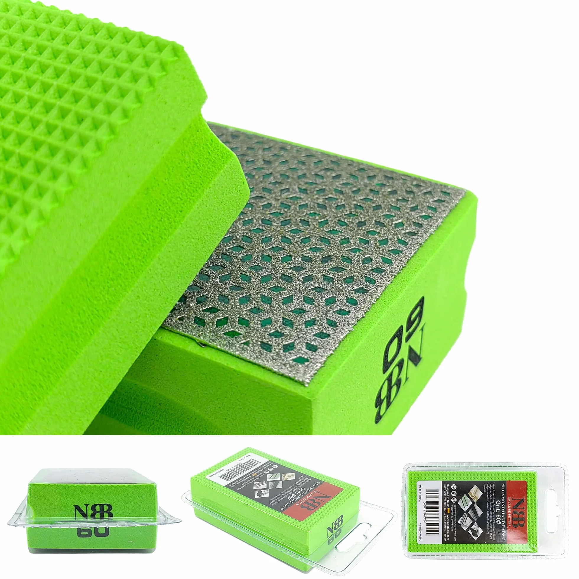 NBB Tampon à Main Diamanté Bloc de Ponçage Polissage avec Dos en Éponge Flexible 60#