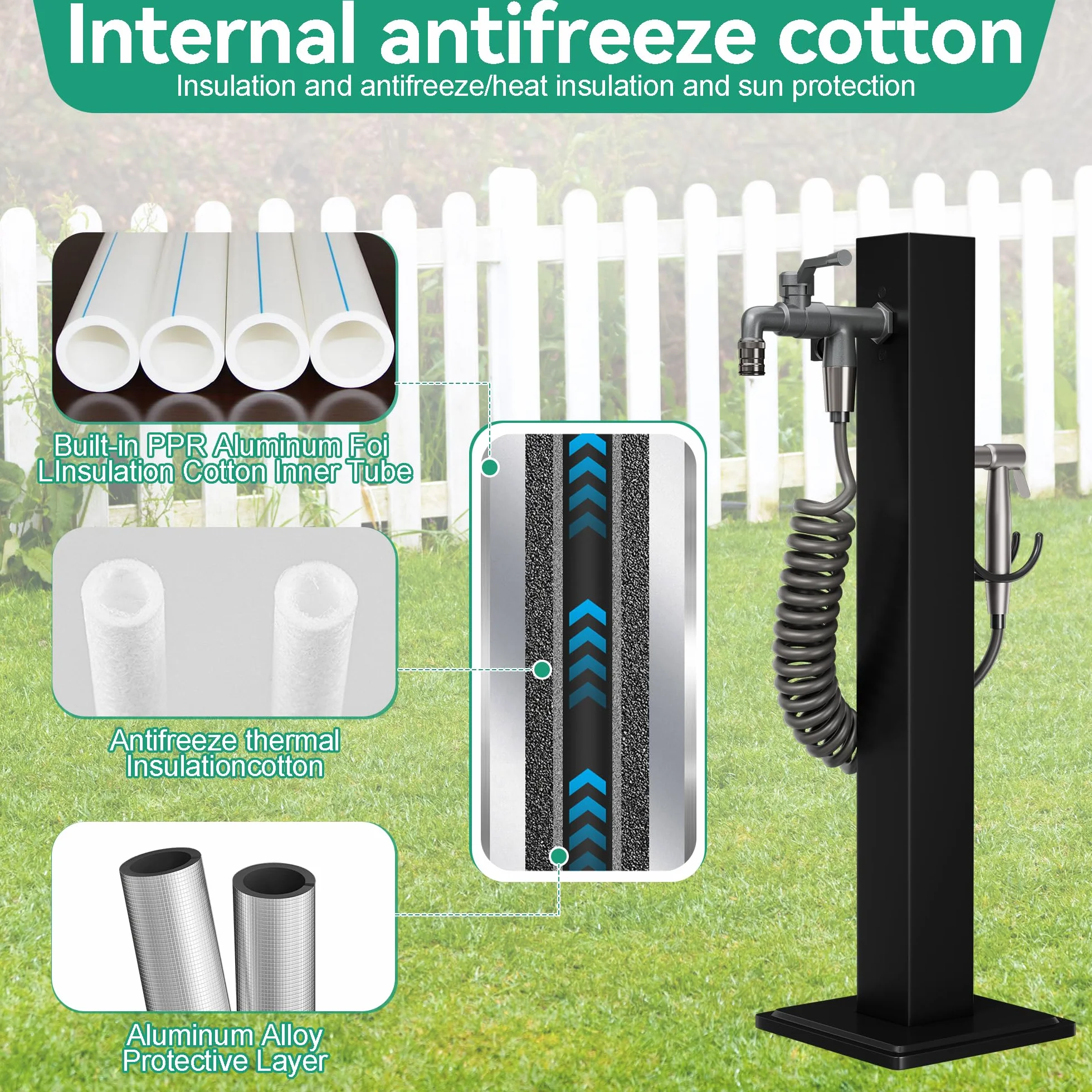 Colonne d'eau acier inoxydable 304 double sortie robinet pistolet résistant gel -20℃ jardin