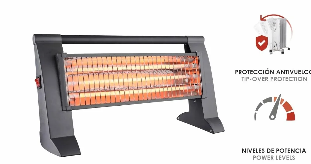 Poêle à quartz 400/800/1200W, anti-renversement, gris