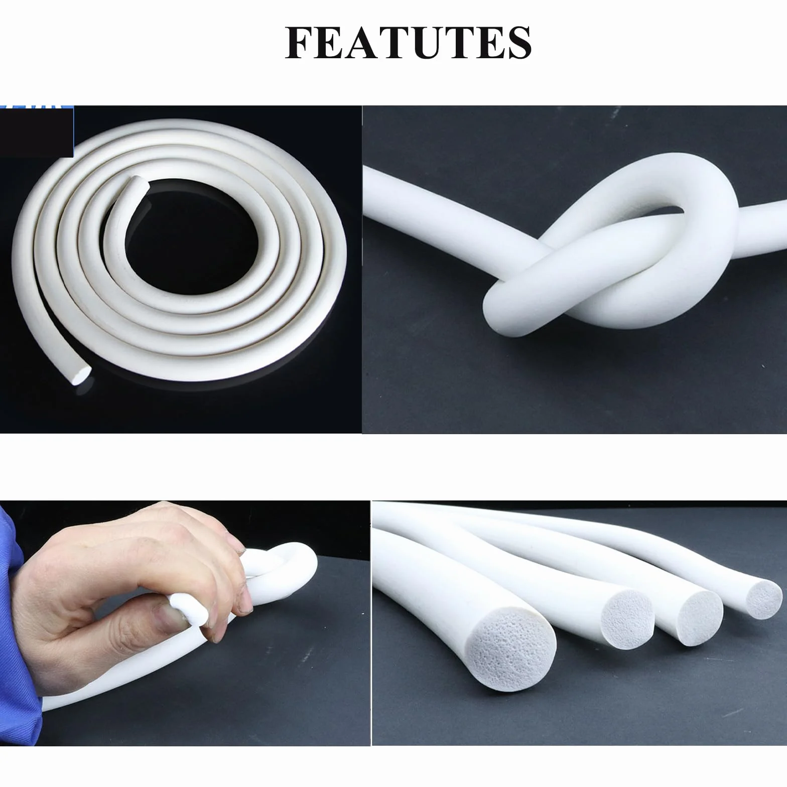 Bande d'étanchéité ronde en mousse silicone 10 mm x 2 m pour joints bricolage