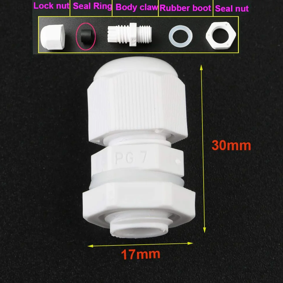 Presse-étoupes PG7 Nylon étanches Blanc 3-6.5mm GTIWUNG 50Pcs