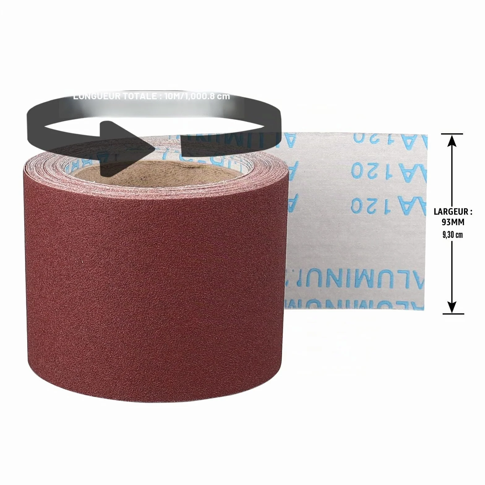 Rouleau de Papier Abrasif Grain 120, 93 mm x 10 m, Toile émeri à Base de Tissu, Ponçage Humide pour Métal Bois