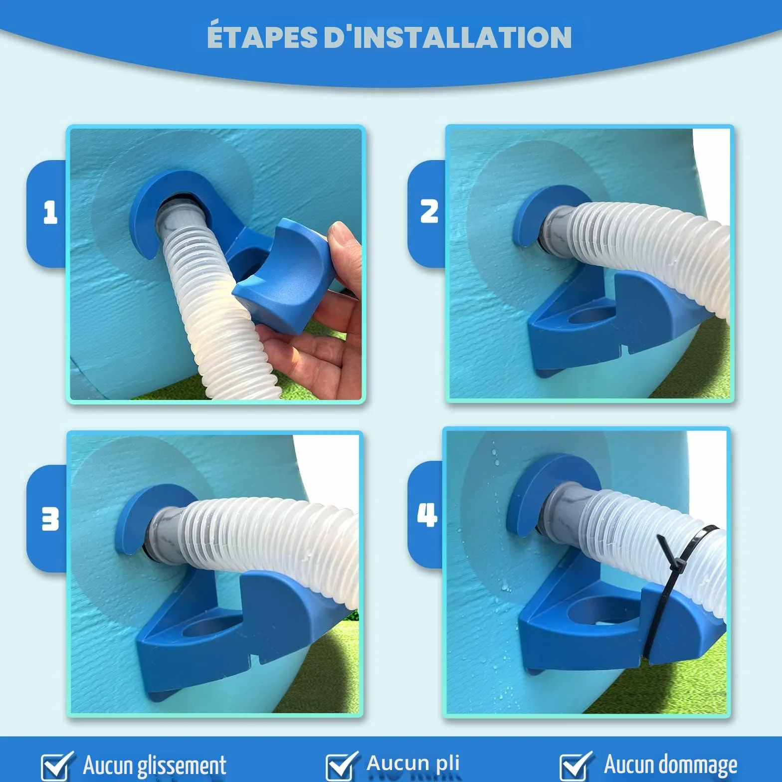 Fox Bunny Support de Tuyau de Piscine pour Piscines Hors Sol, 26-38mm, Compatible Intex Bestway, Bleu