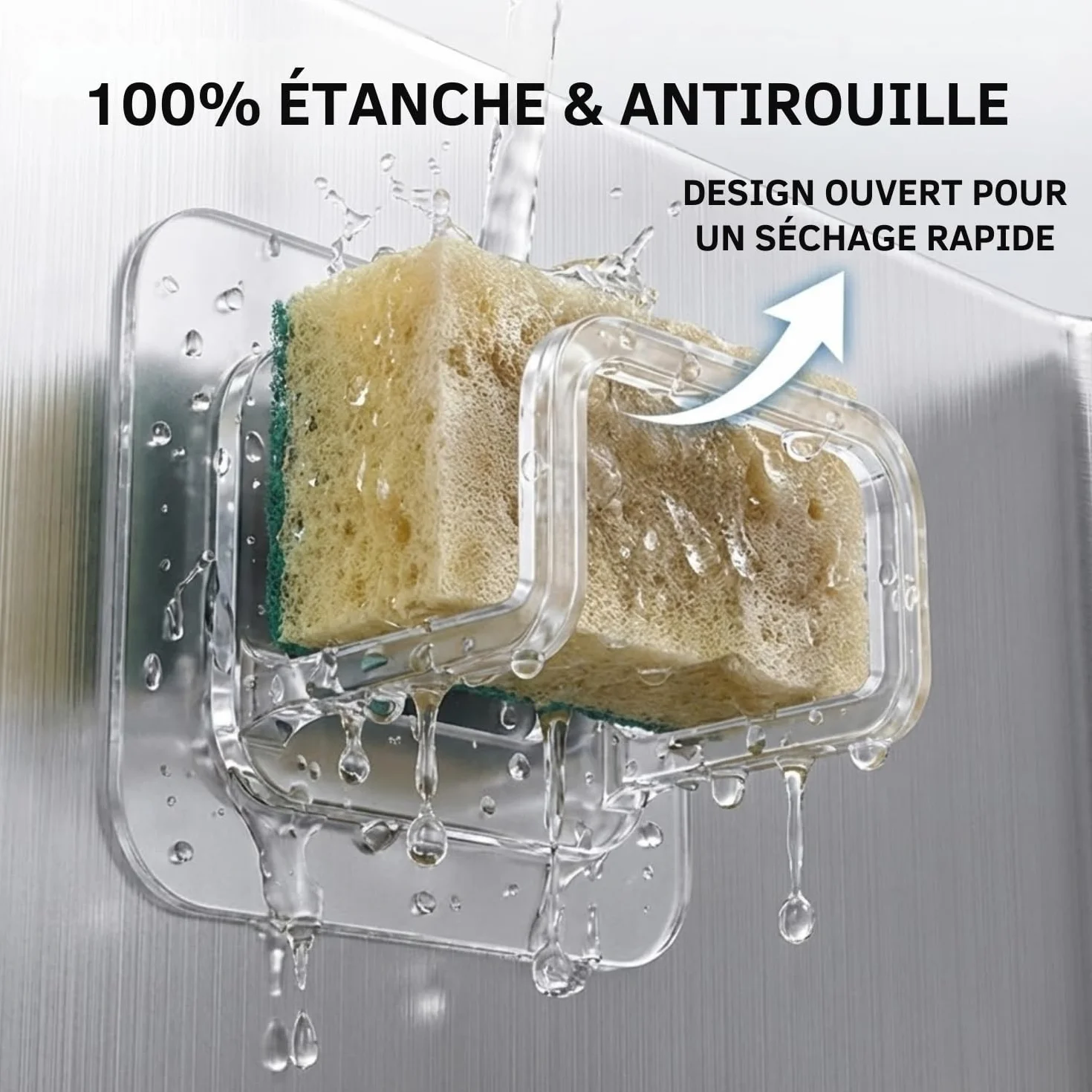 Porte Éponge Évier Cuisine Adhésif Transparent Invisible - Support Mural Sans Perçage Ultra-Forte & Étanche