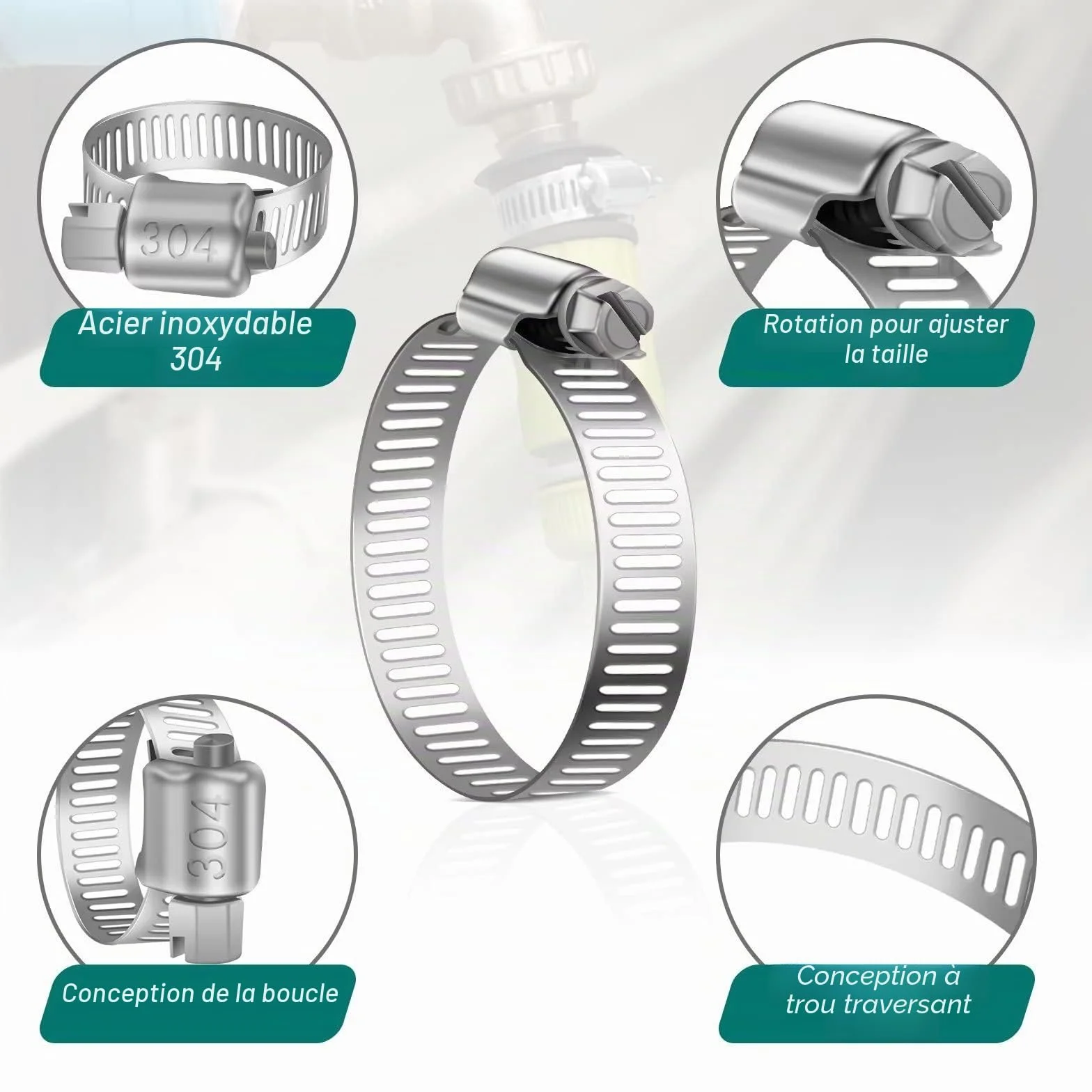 Leryati 304 Collier de Serrage Inox Set 6-51mm, Collier Serrage Métallique Réglable pour Piscine Machine à Laver Jardin