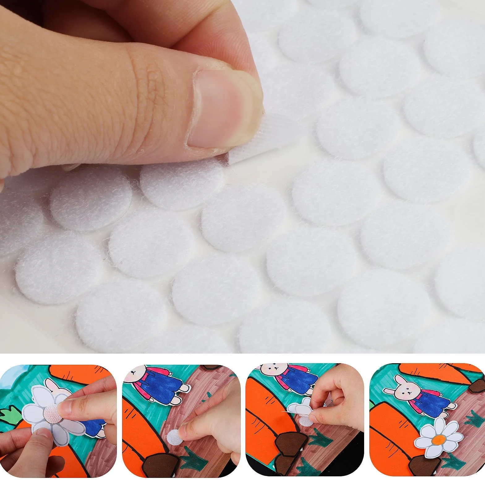 Pastilles Scratch Autocollantes Rondes 15 mm Blanc 1000 Pièces Double Face pour Bricolage