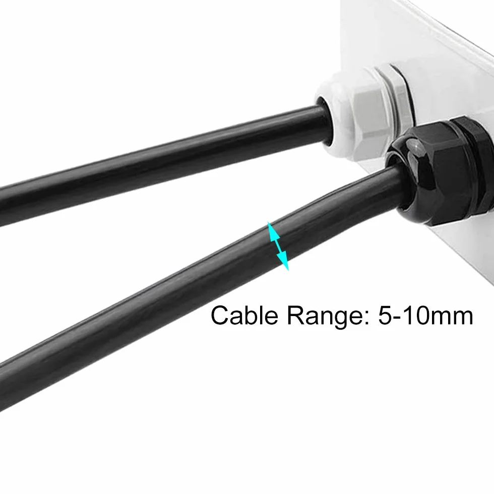 Presse-Étoupes PG11 Nylon 25Pcs Réglables 5-10mm IP68 Étanches Noir