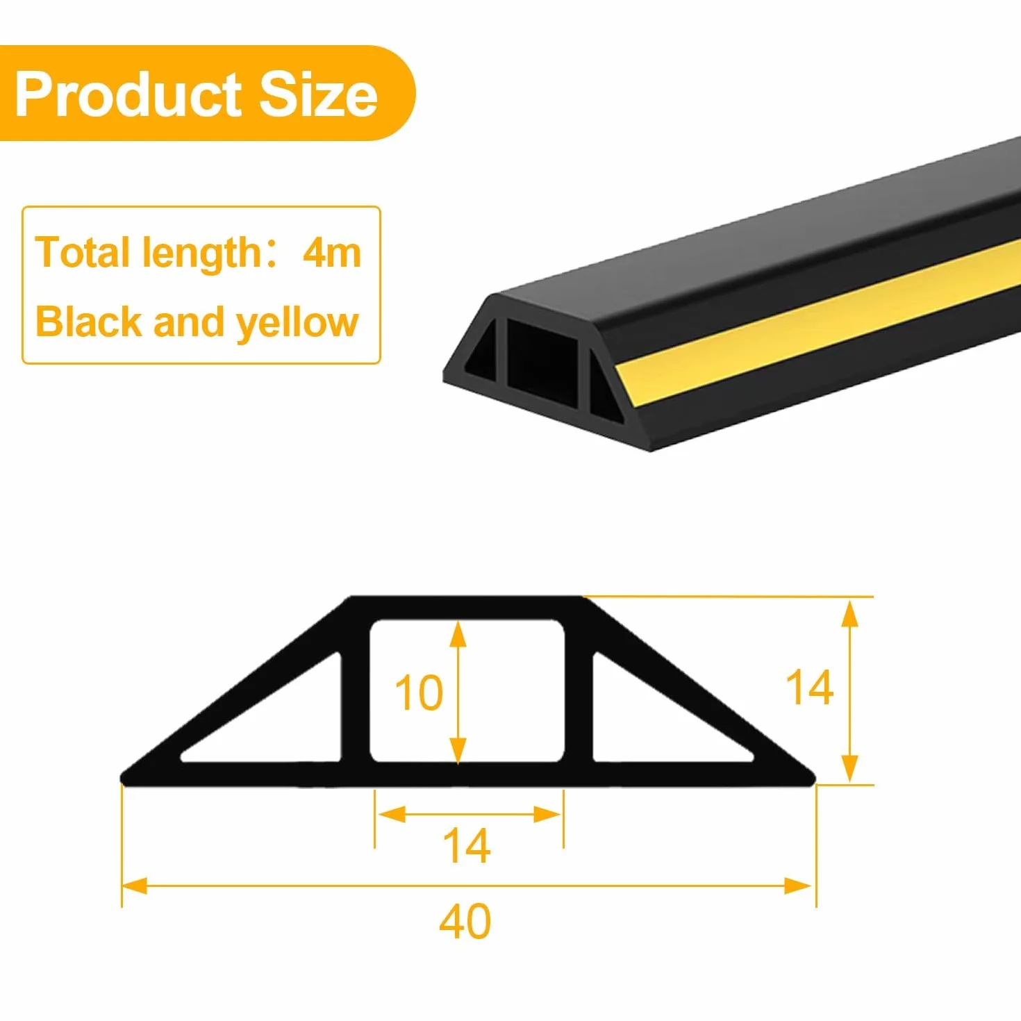 Cache Câble Sol Autocollant 400 cm PVC Flexible Noir Protège Câble 3 Canaux