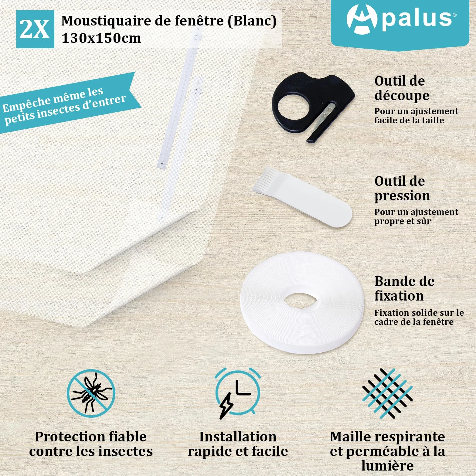 Apalus Moustiquaire Universelle Transparente 130x150 cm Lot de 2 Blanc