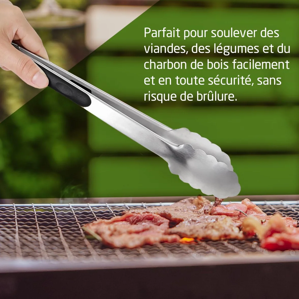 Amig - Pince à barbecue Fireplus - Accessoire de cuisine pour barbecue - Acier inoxydable - Avec poignée en caoutchouc antidérapante - Résistant à la chaleur - 34,5 cm
