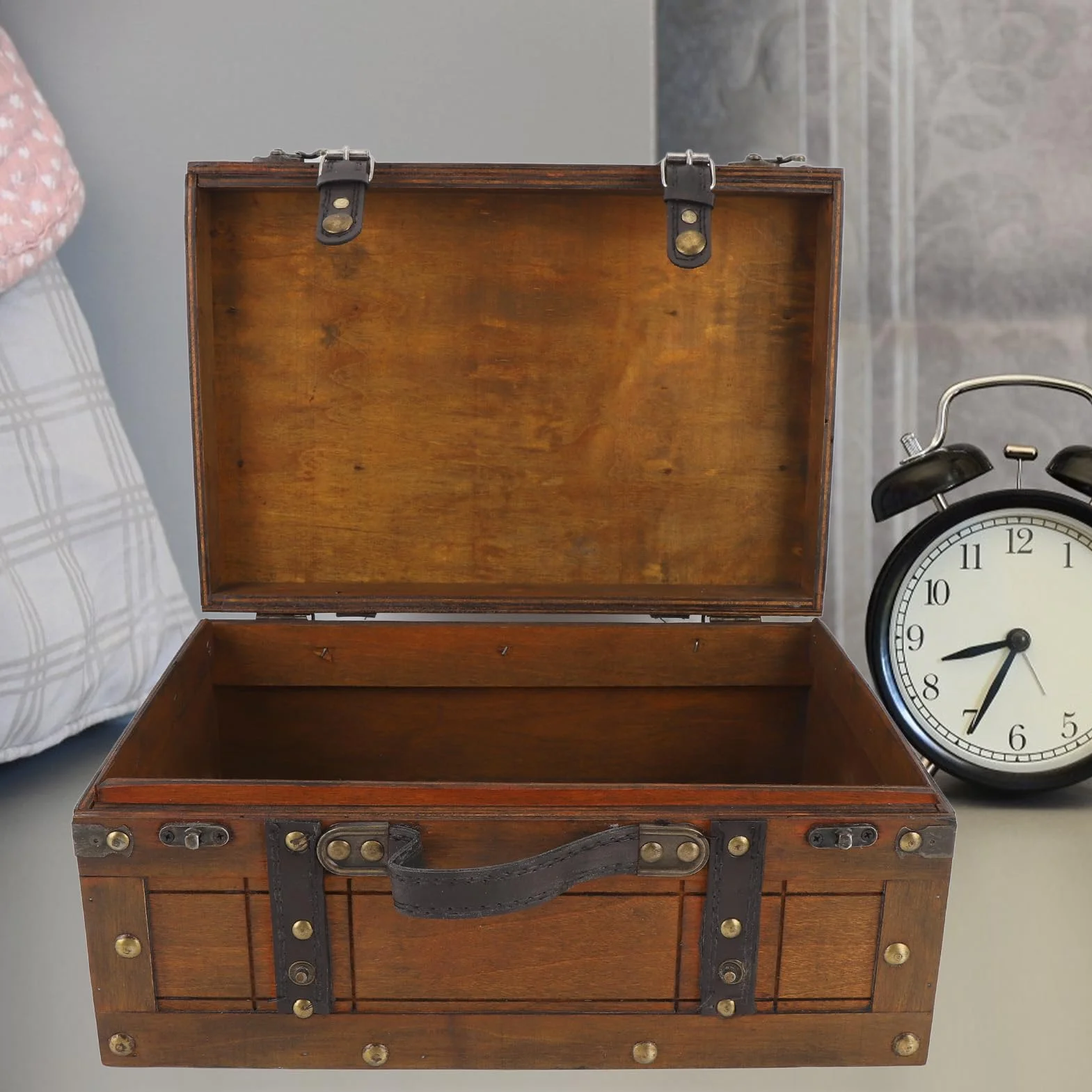 Coffre de Rangement en Bois Rétro Vikye avec 2 Verrous en Bronze, Grand