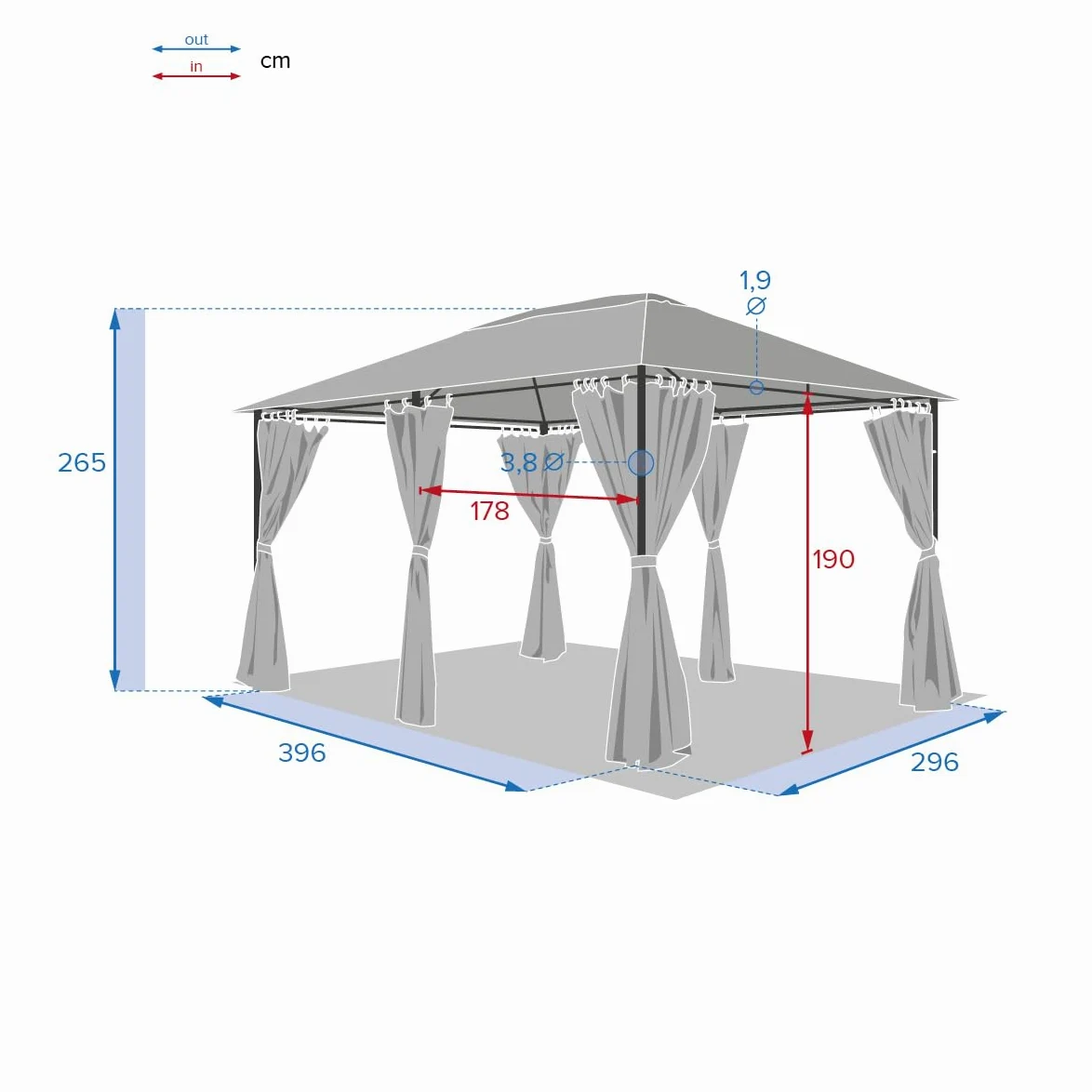 Hespéride - 6 Toiles de Tonnelle Santorini Ardoise 4x3 m, Pas de Structure, Rideaux Uniquement - pour Jardin, Terrasse, Barnum