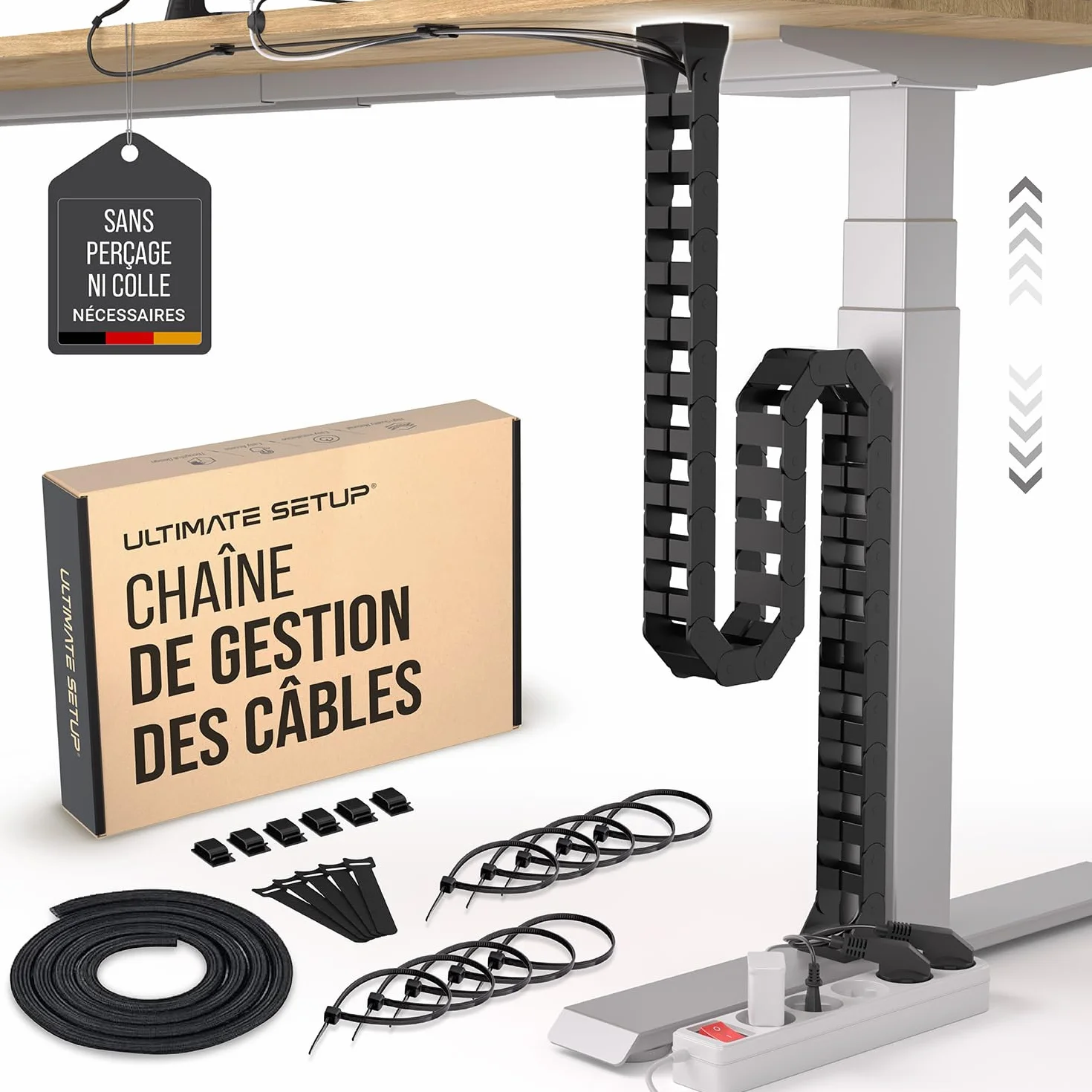 Flexible Chemin de Cable Organisateur Cable sous Bureau (Noir)