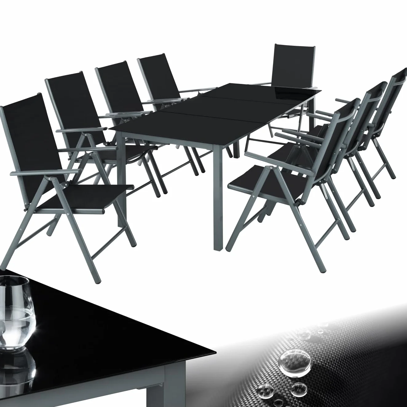 Tectake Salon de Jardin Extérieur en Aluminium 8 Fauteuils Inclinables Pliables 1 Table Mobilier Balcon Terrasse