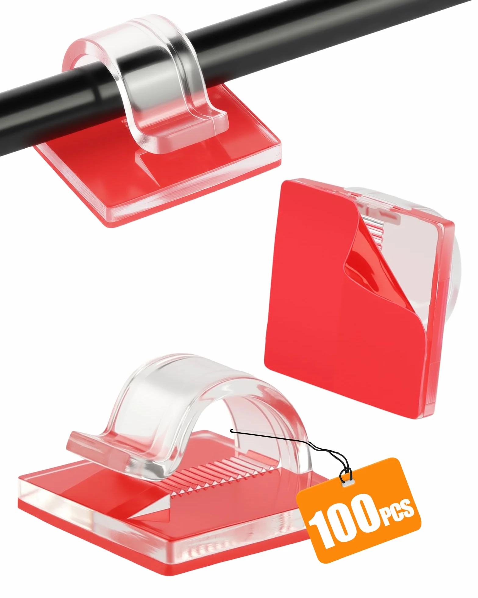 Clips Câbles Autocollants sans Perçage 100 PCS, Adhésif Fort sans Trace, Rangement Cable pour Bureau Mur Guirlande, Transparent