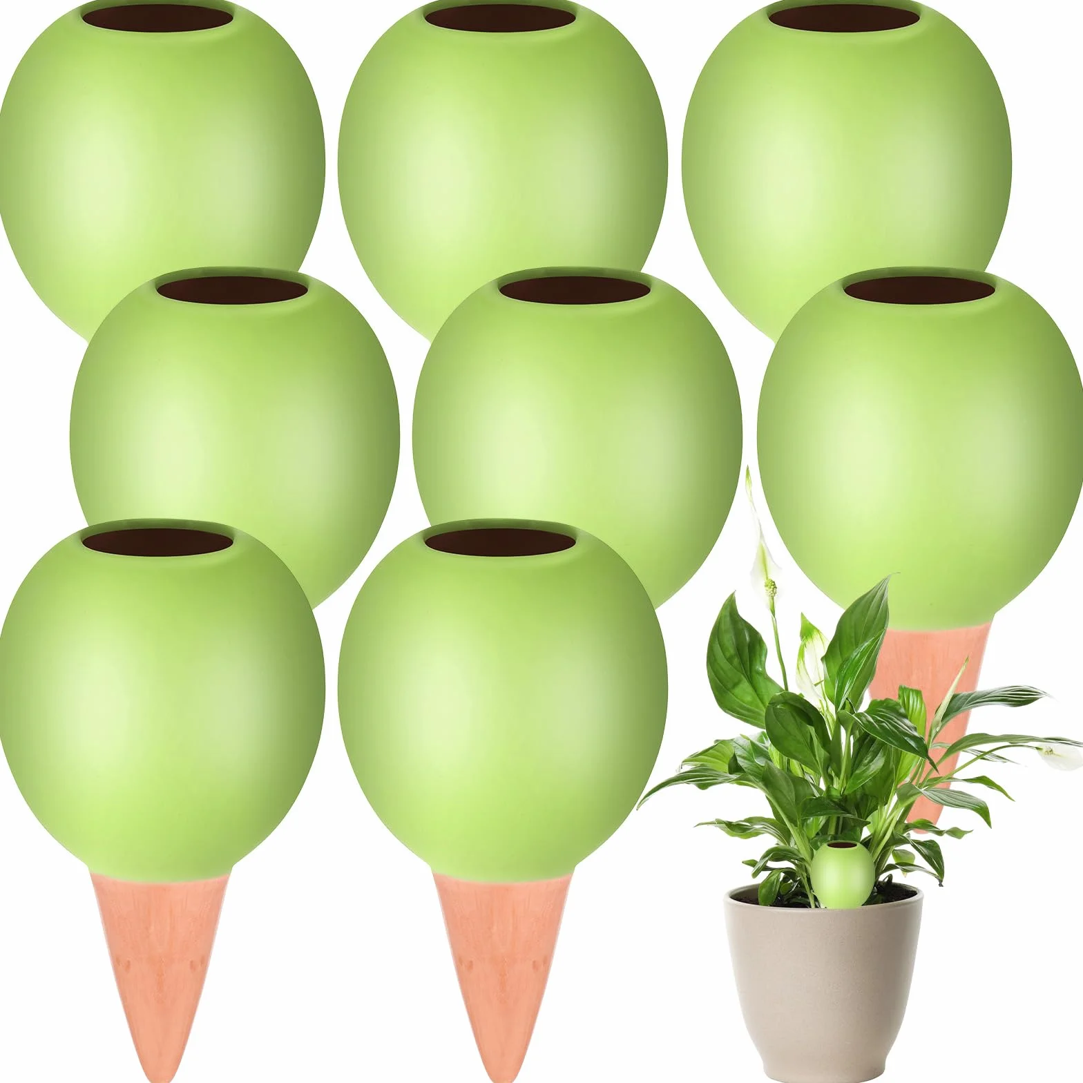 Blulu 8 Cônes d'argile d'Irrigation Boules d'Arrosage en Terre Cuite Dispositifs d'Arrosage Automatiques en Céramique pour Plante d'Intérieur en Pot Boîte de Balcon Distributeur d'eau (Vert)