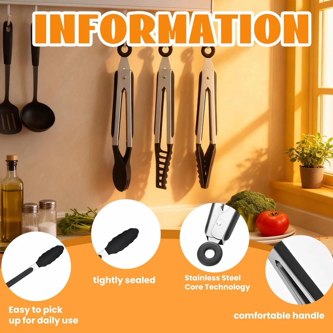 4 Pièces 26 cm Pince Cuisine Inox en Acier Inoxydable, Silicone Alimentaire Sans BPA Avec Pince de Cuisine Anti-Brûlure et Antidérapante, Lavable en Machine