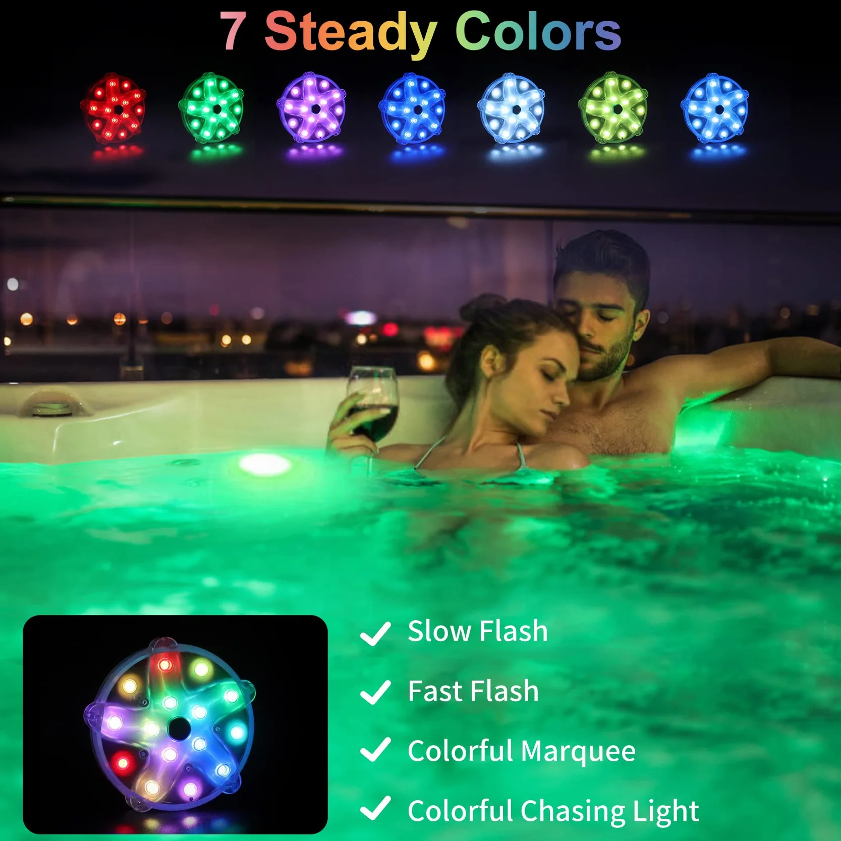 DeeprBlu Lumière Piscine Flottante, Lumière pour Baignoire Changement de Couleur Rechargeables, Lumière Spa LED Sous Marine, Éclairage Piscine Submersible avec Aimant, Ventouses, Éclairage Submersible
