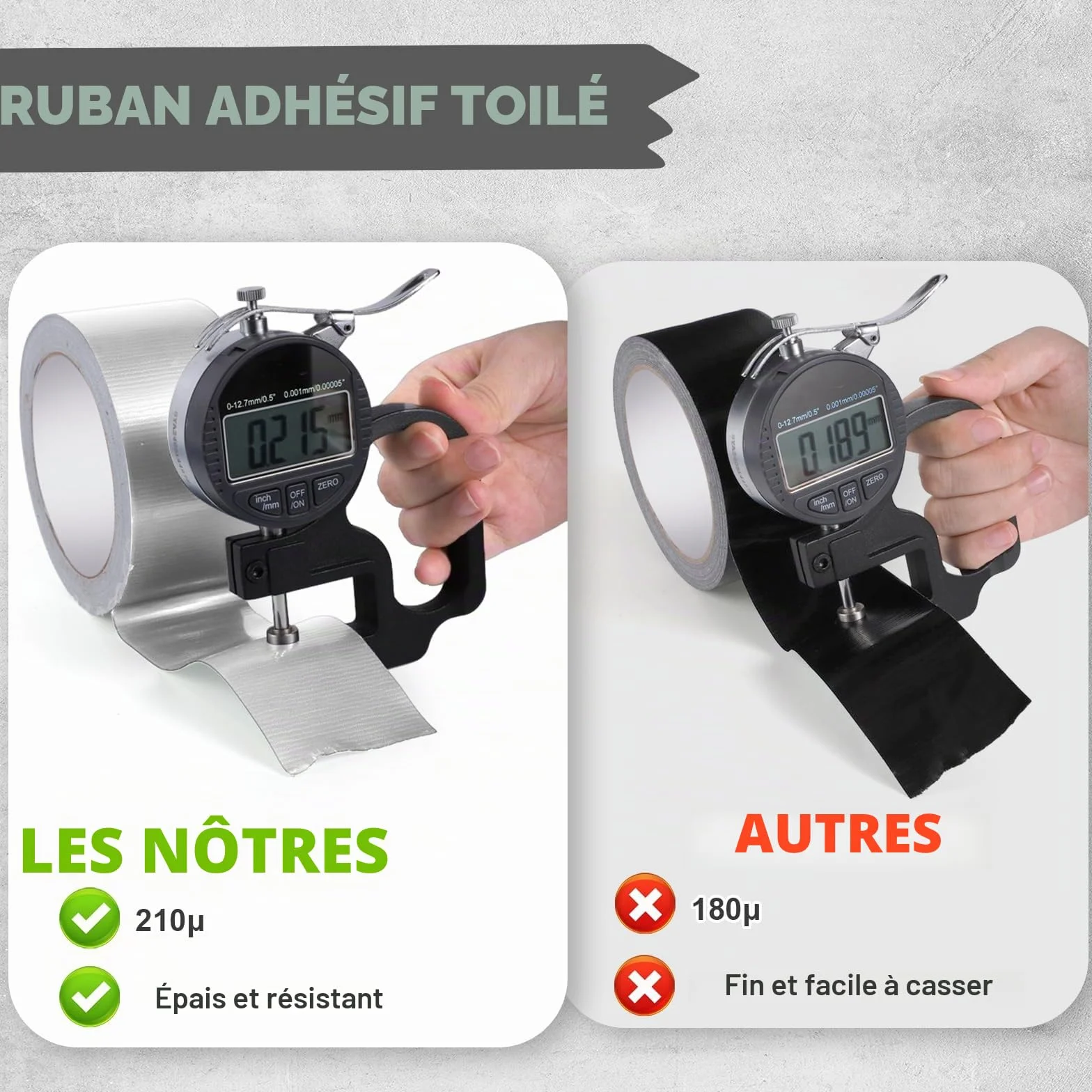 Ruban Adhésif Blindé Argent 48mm x 18m 210µ Imperméable Gaffer 3 Rouleaux