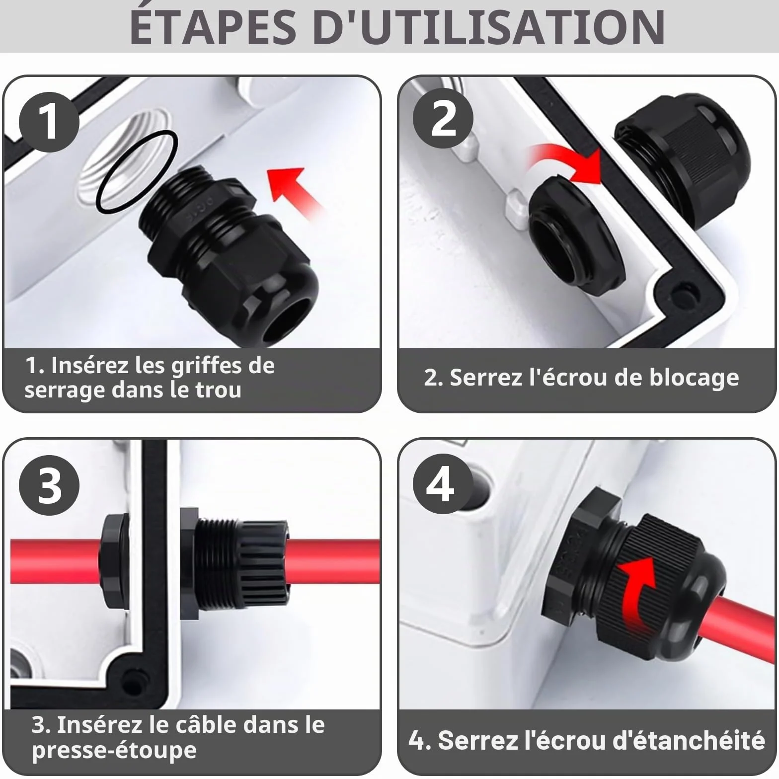 Presse-étoupes Étanches 70 Pièces PG7 PG9 PG11 PG13.5 PG16 PG19 Réglables avec Contre-écrou