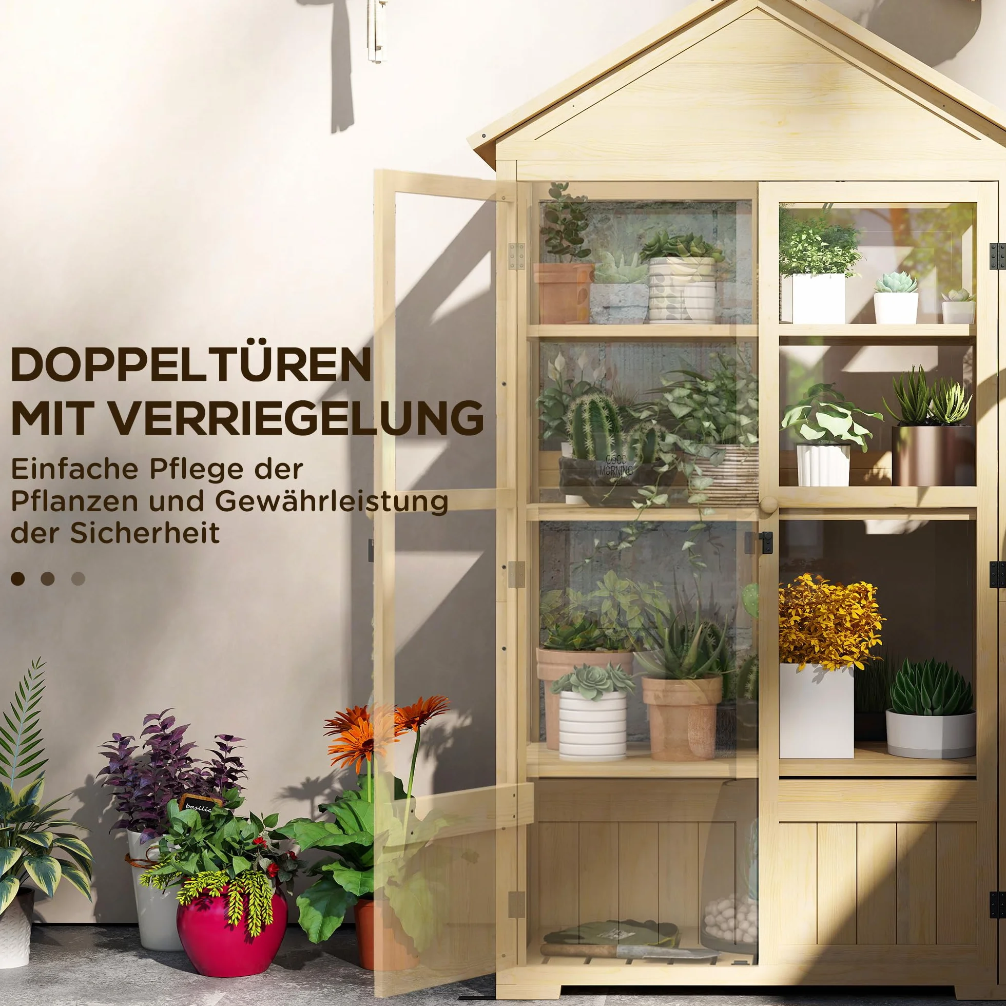 Outsunny Serre en Bois 4 Niveaux avec Fenêtre de Toit et Double Porte 100x56,5x178 cm