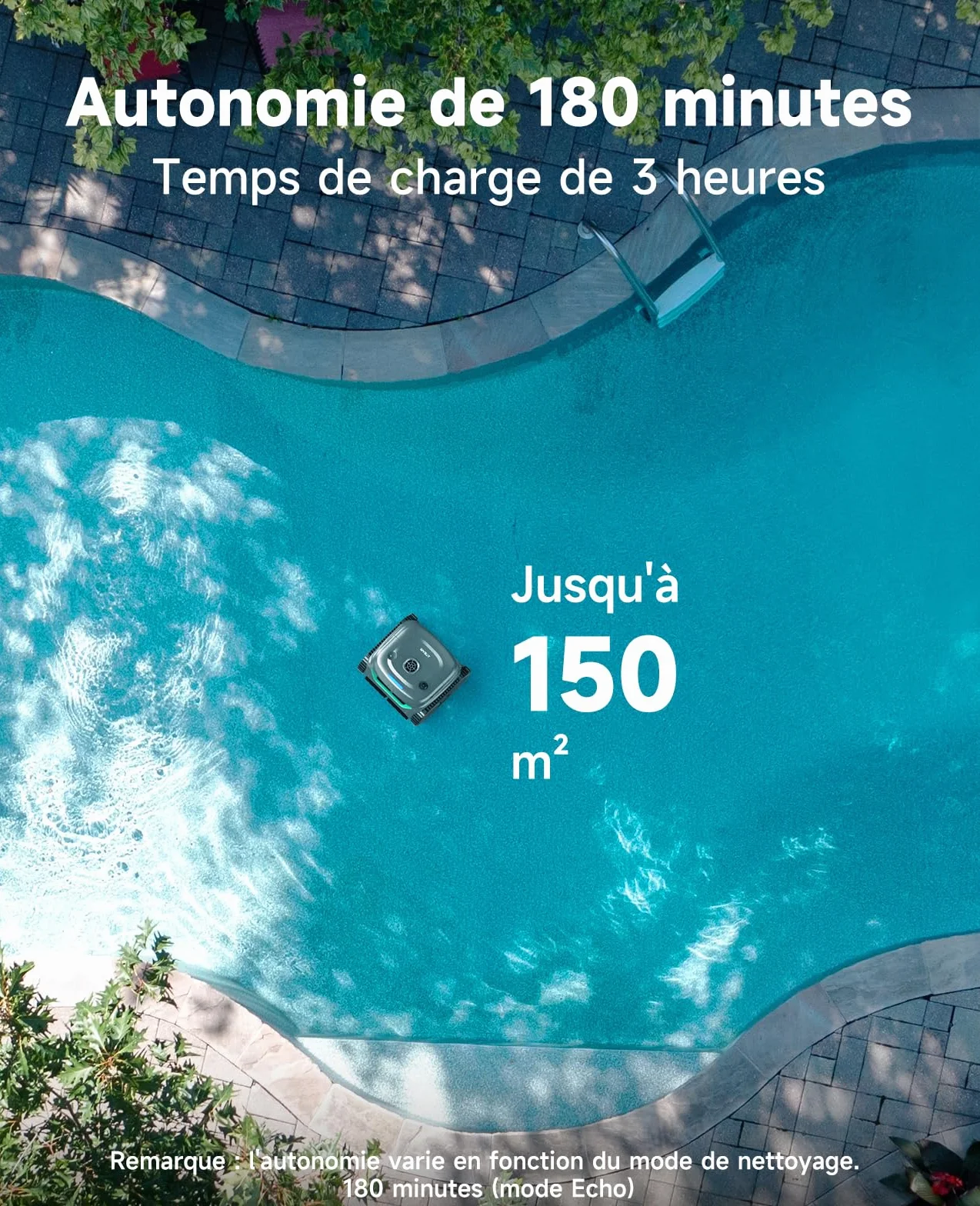 WYBOT C2 Robot Piscine sans Fil 3 Moteurs Double Filtration Autonomie 180 Min pour Piscines Enterrées Max 150㎡
