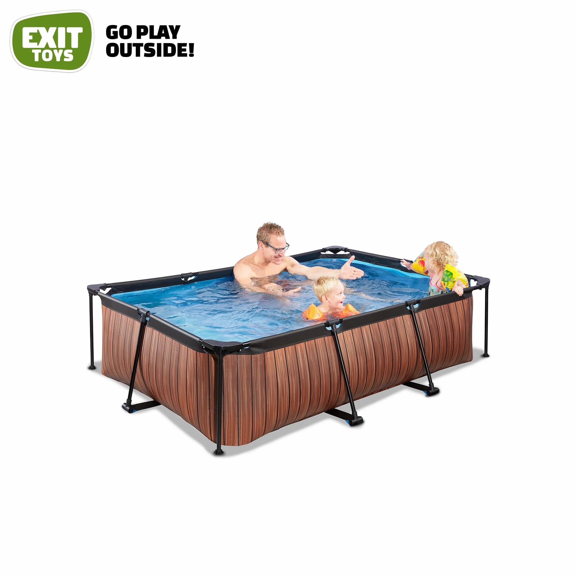 EXIT TOYS Piscine Hors Sol Rectangulaire 220 x 150 x 65 cm avec Pompe Filtrante – Tubulaire Acier – TÜV CE – Marron