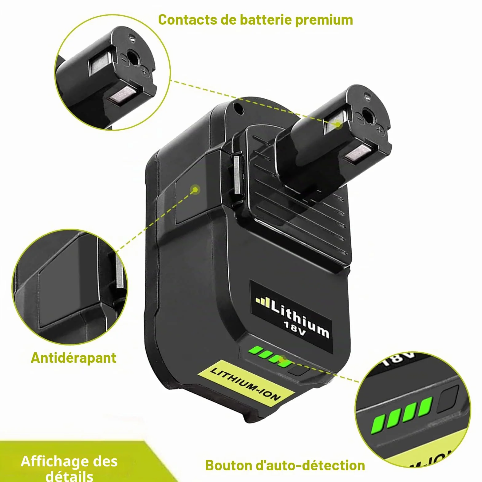 Batteries de Rechange Ryobi 18V 5000mAh B18L25 RB18L13 RB18L50 RB18L40 avec Indicateur LED