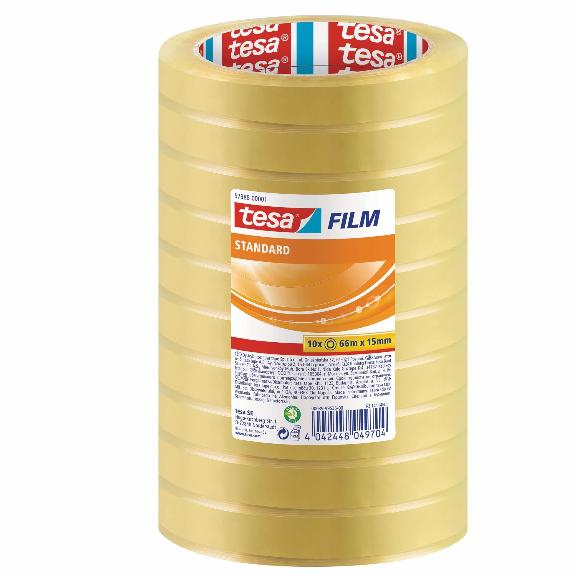 Tesafilm Standard Ruban Adhésif Polyvalent 66 m x 15 mm Pack de 10