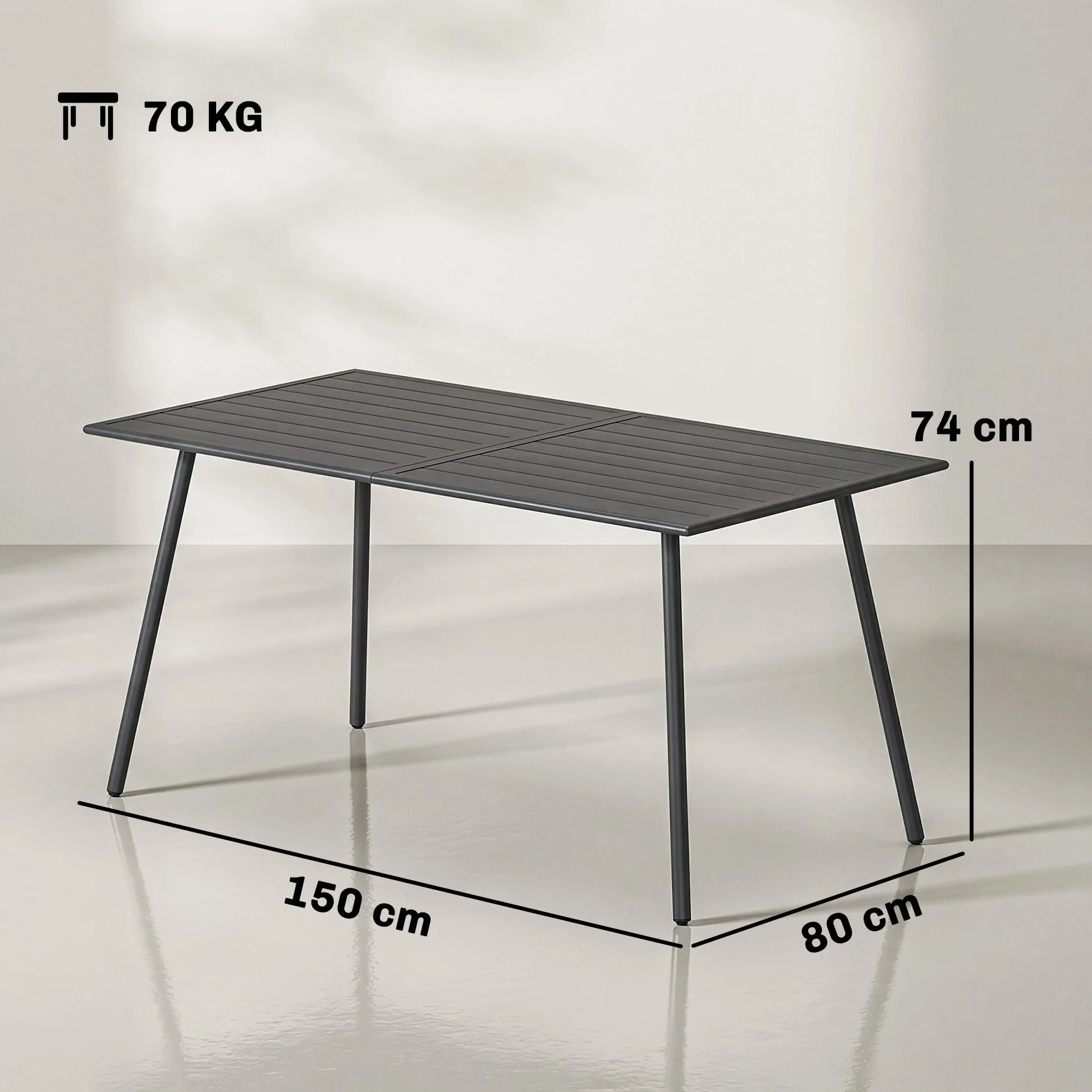 Outsunny Table à Manger de Jardin 150x80x74 cm Acier Anti-Rouille Gris