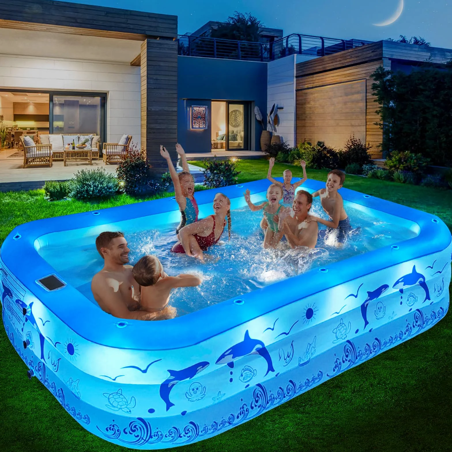 Piscine Gonflable Adulte avec Lumières 12 Modes, 240x150x55cm LanOcean
